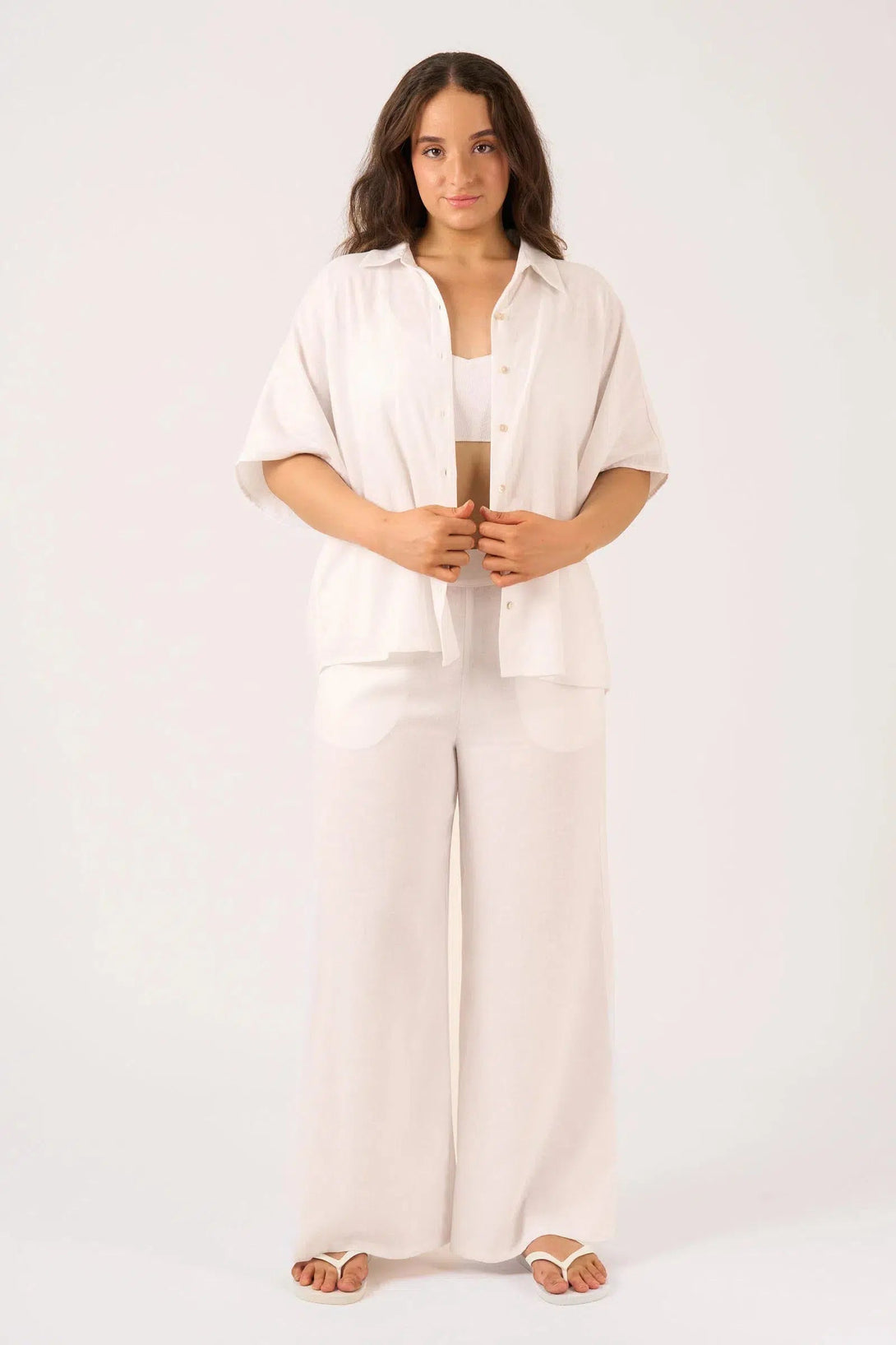 Linen Blend Boxy Shirt - White-Activewear-Exoticathletica