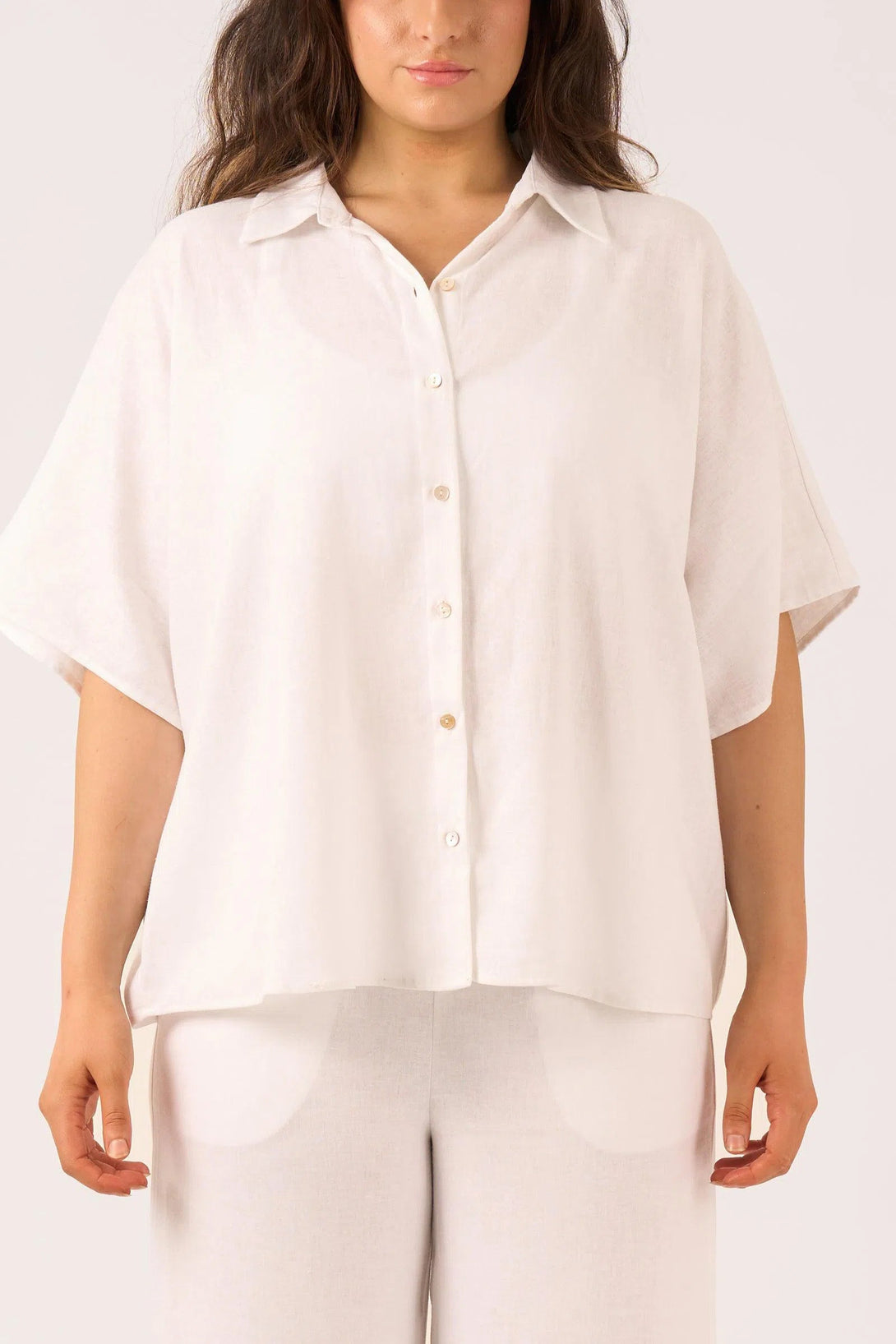 Linen Blend Boxy Shirt - White-Activewear-Exoticathletica