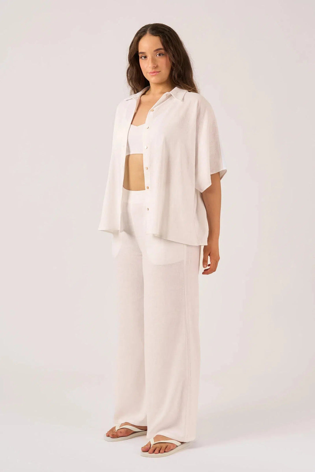 Linen Blend Boxy Shirt - White-Activewear-Exoticathletica