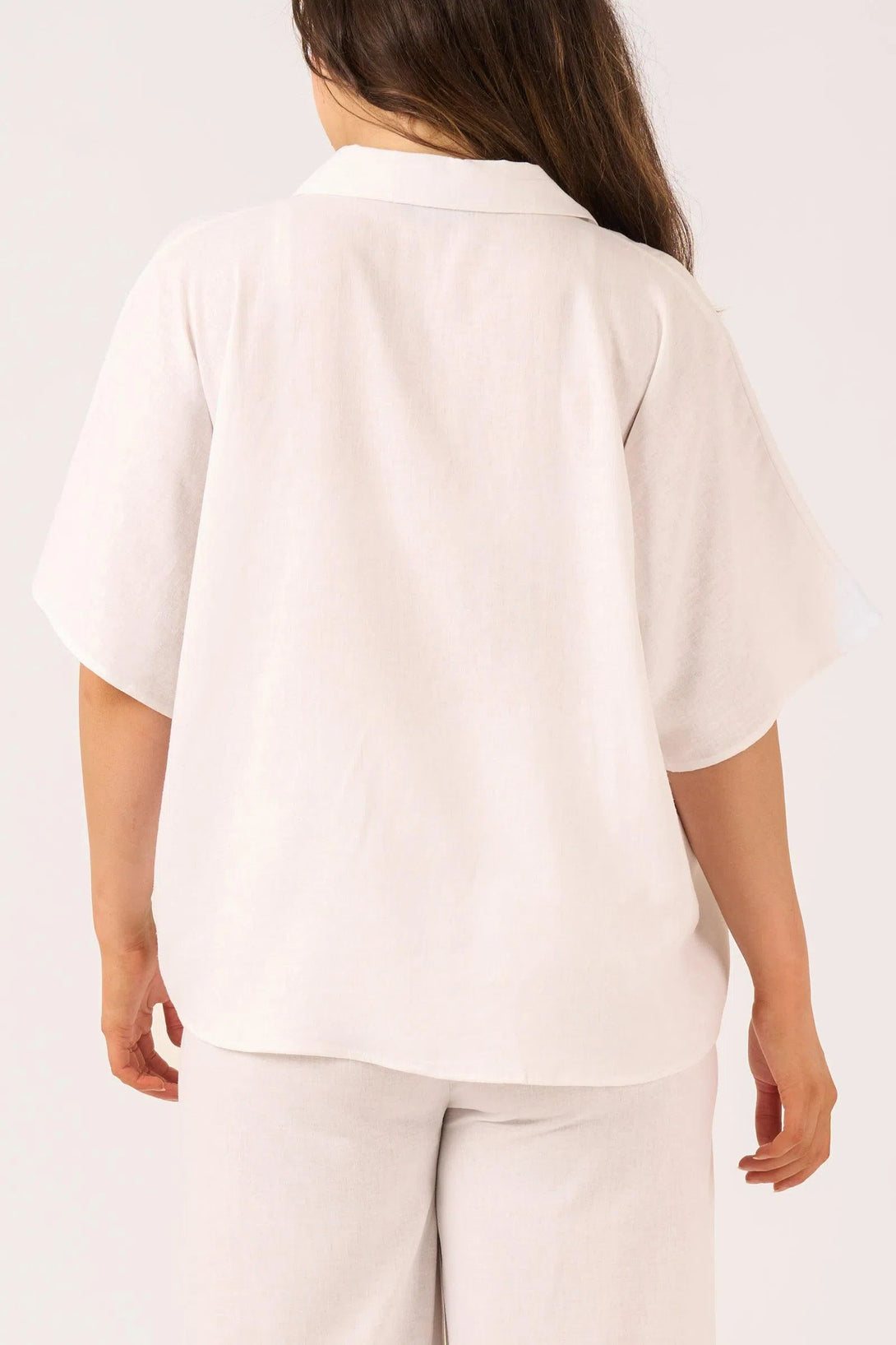 Linen Blend Boxy Shirt - White-Activewear-Exoticathletica