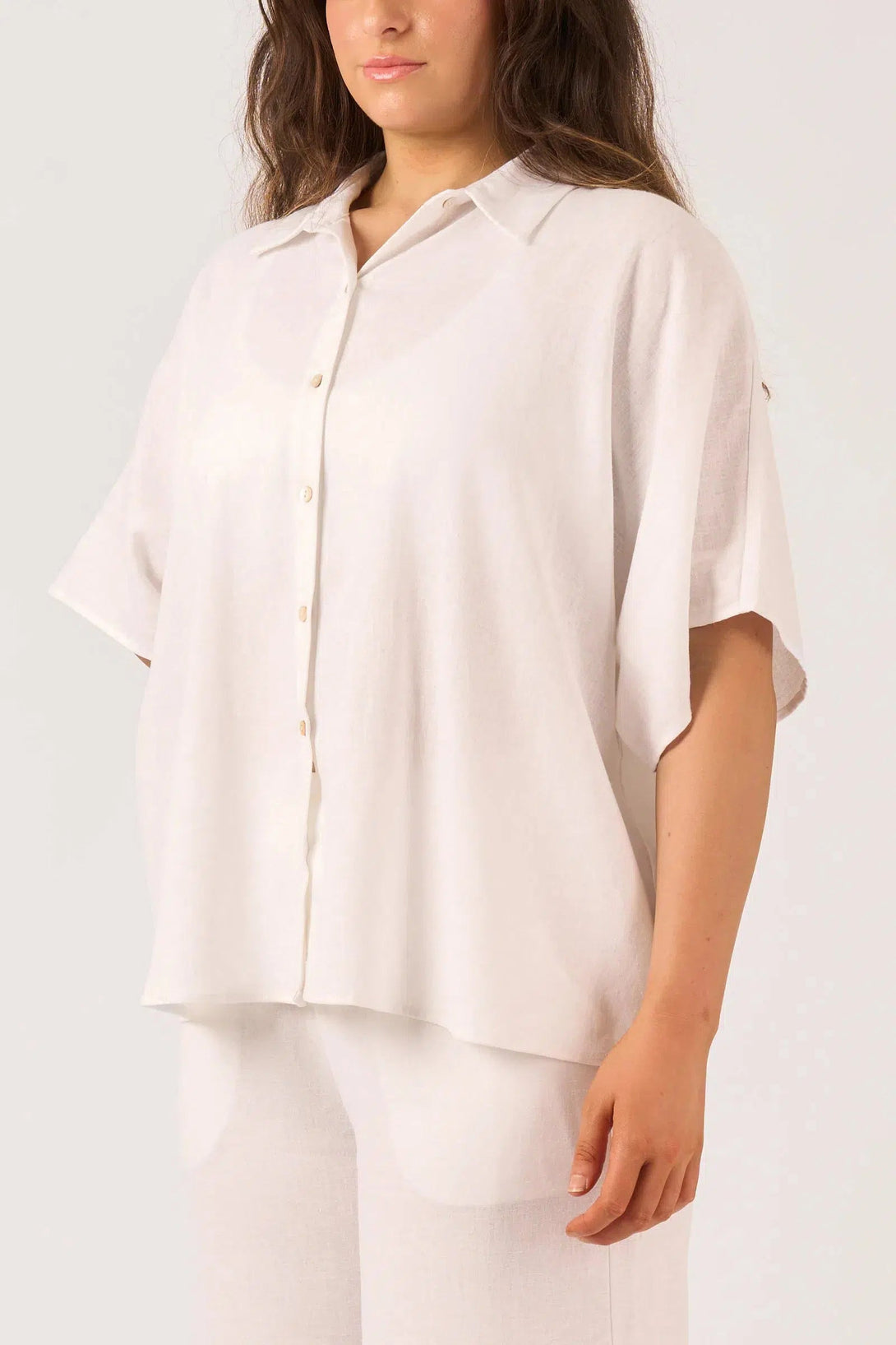 Linen Blend Boxy Shirt - White-Activewear-Exoticathletica