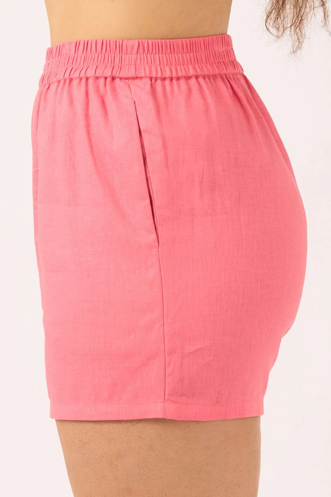 Linen Blend Pull On Short - Bubblegum Pink-Activewear-Exoticathletica