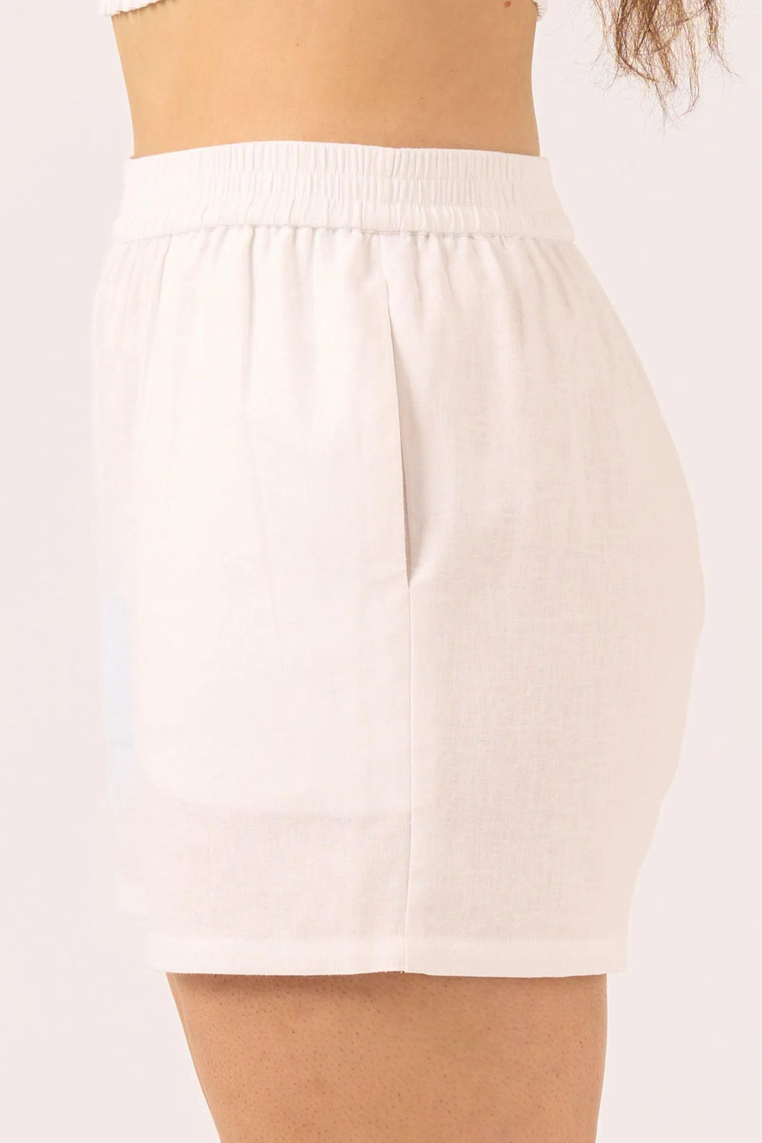 Linen Blend Pull On Short - White-Activewear-Exoticathletica