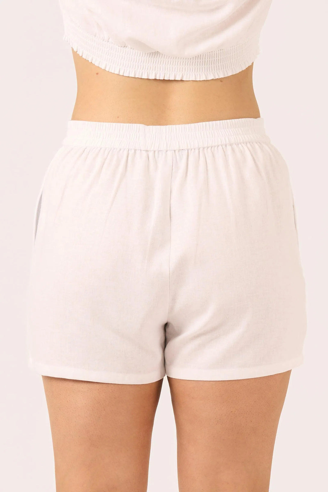 Linen Blend Pull On Short - White-Activewear-Exoticathletica