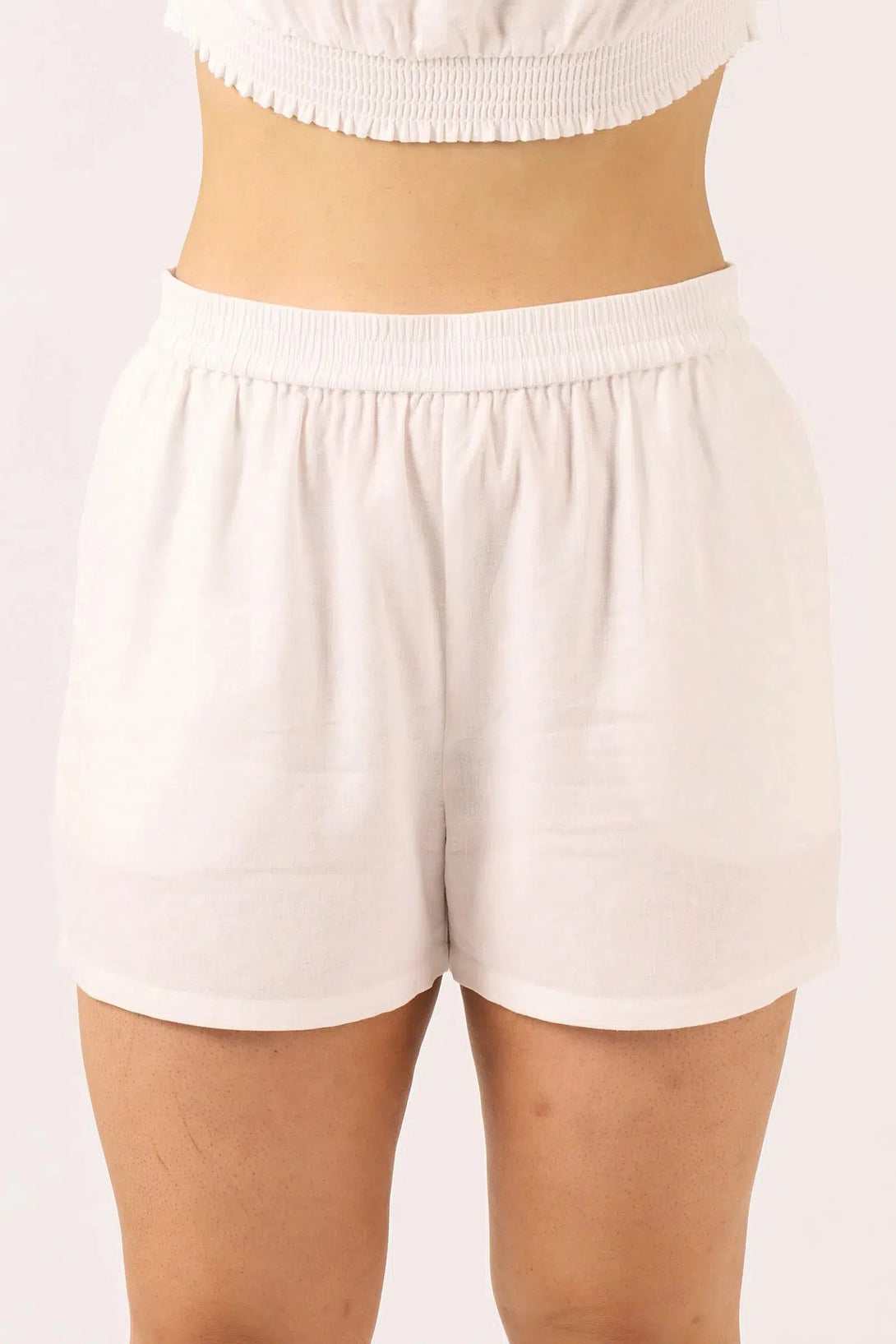 Linen Blend Pull On Short - White-Activewear-Exoticathletica