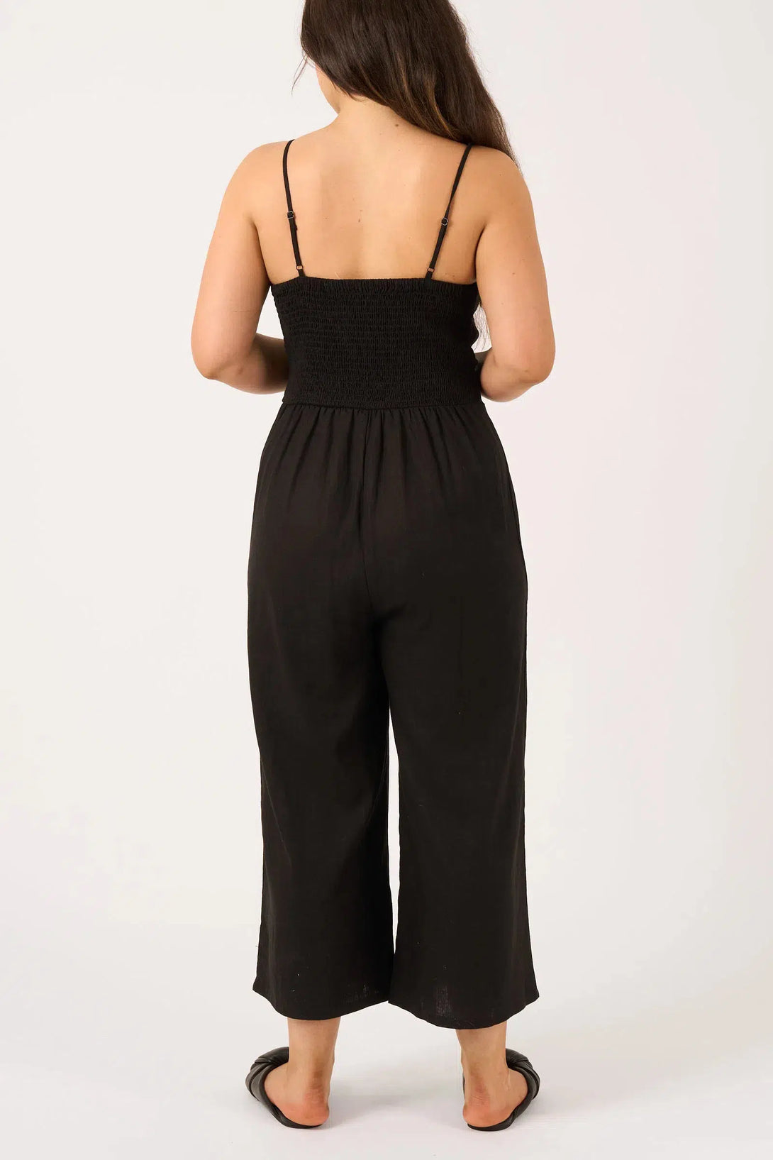 Linen Blend Twist Front Jumpsuit - Black-Activewear-Exoticathletica