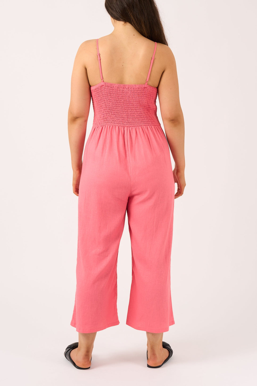 Linen Blend - Twist Front Jumpsuit - Bubblegum Pink-Activewear-Exoticathletica