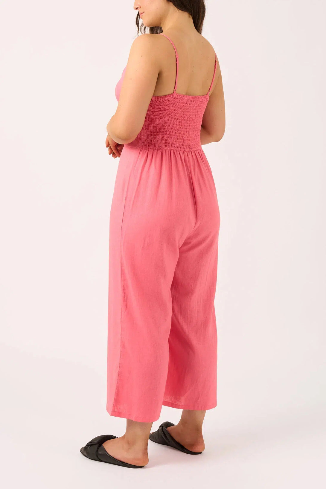 Linen Blend Twist Front Jumpsuit - Bubblegum Pink-Activewear-Exoticathletica