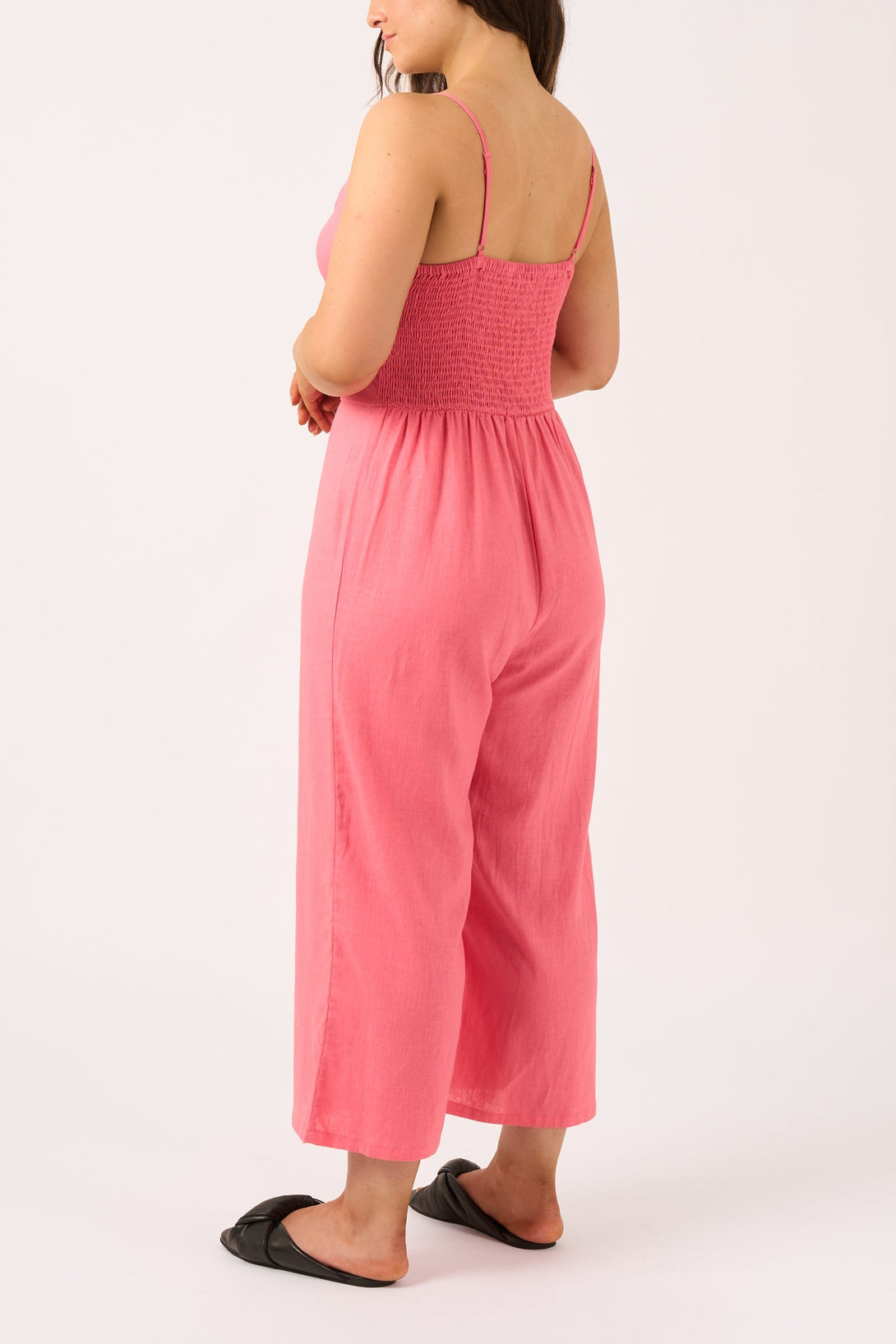 Linen Blend - Twist Front Jumpsuit - Bubblegum Pink-Activewear-Exoticathletica