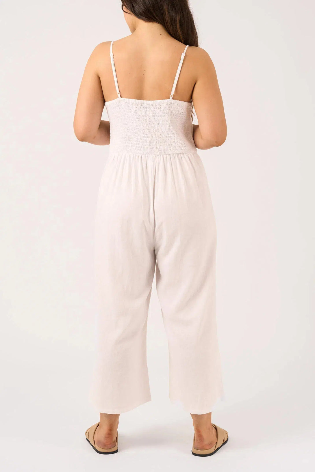 Linen Blend Twist Front Jumpsuit - White-Activewear-Exoticathletica