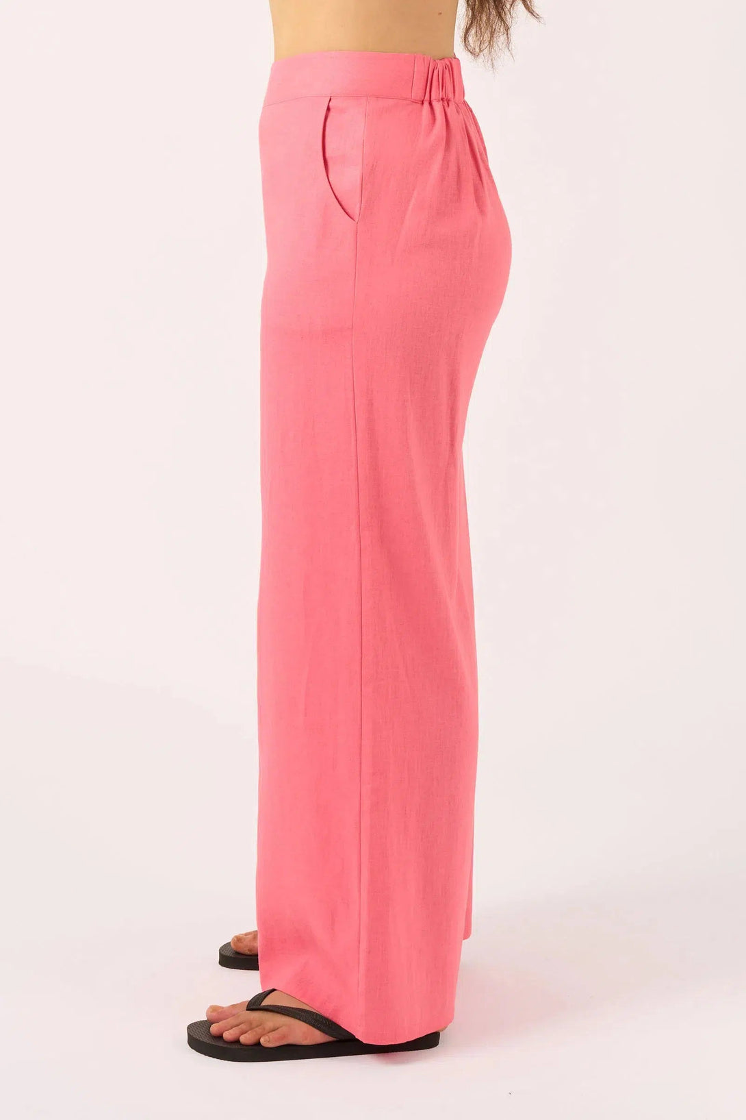 Linen Blend Wide Leg Pant With Pockets - Bubblegum Pink-Activewear-Exoticathletica