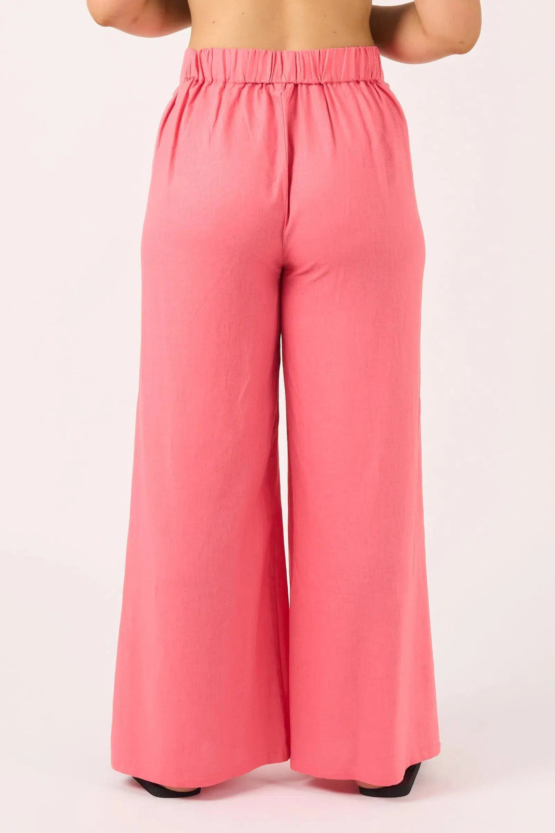 Linen Blend Wide Leg Pant With Pockets - Bubblegum Pink-Activewear-Exoticathletica