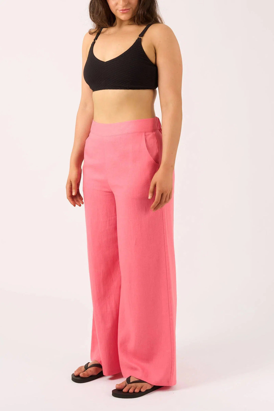 Linen Blend Wide Leg Pant With Pockets - Bubblegum Pink-Activewear-Exoticathletica