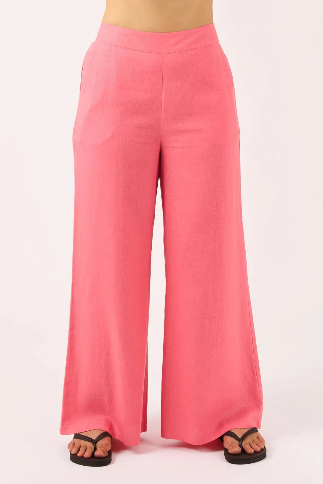 Linen Blend Wide Leg Pant With Pockets - Bubblegum Pink-Activewear-Exoticathletica