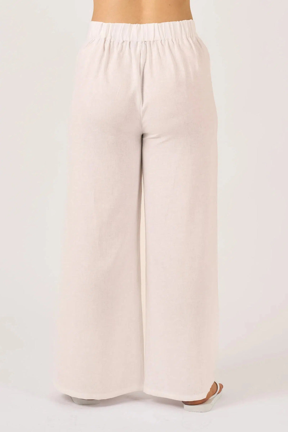 Linen Blend Wide Leg Pant With Pockets - White-Activewear-Exoticathletica