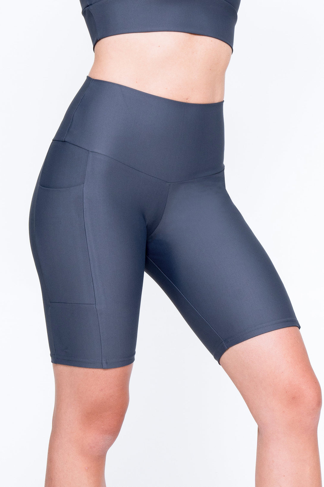 Mama Shark Performance - Panel Pocket High Waisted Long Shorts-Activewear-Exoticathletica