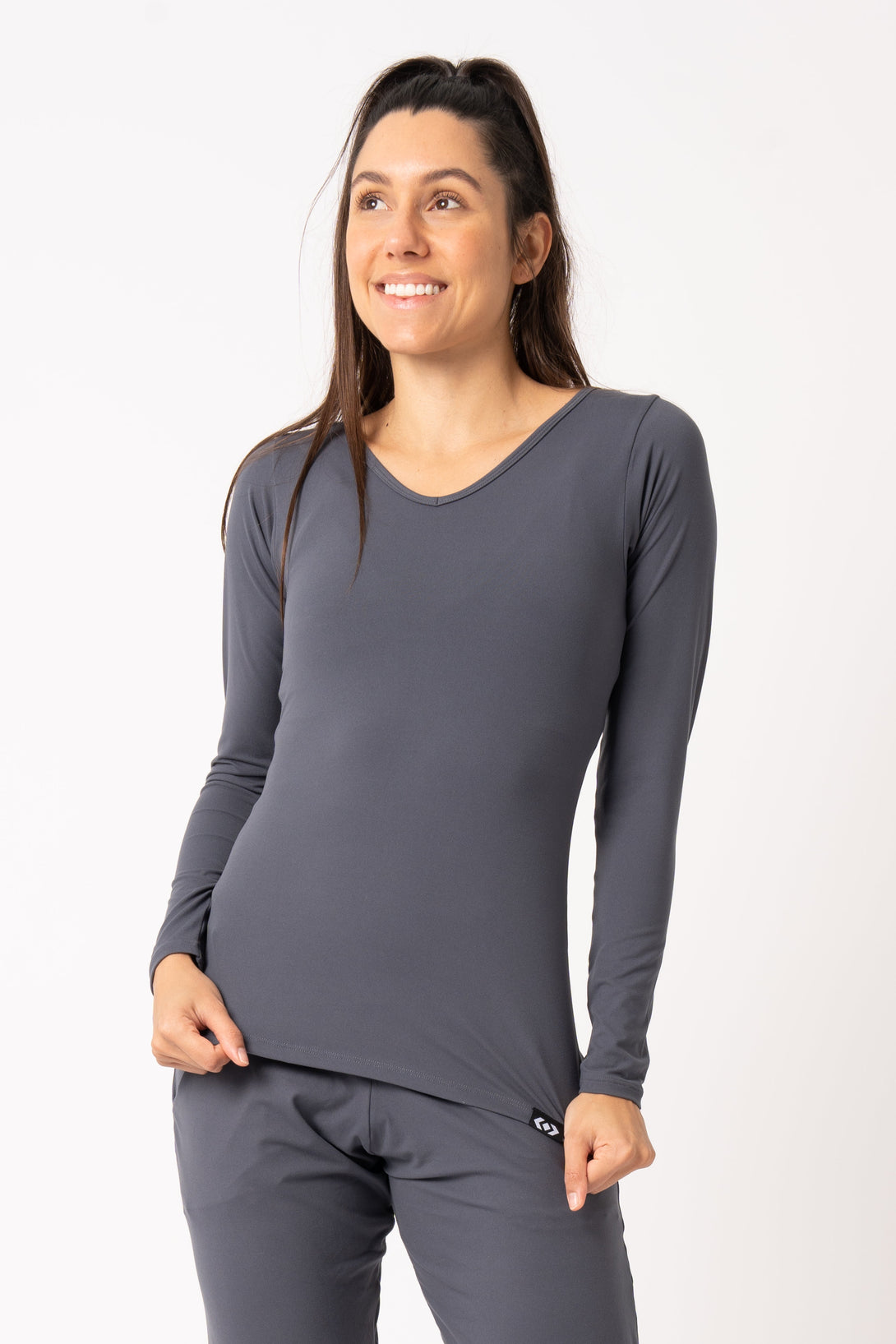 Mama Shark Soft To Touch - Fitted Long Sleeve V Neck Tee-Activewear-Exoticathletica