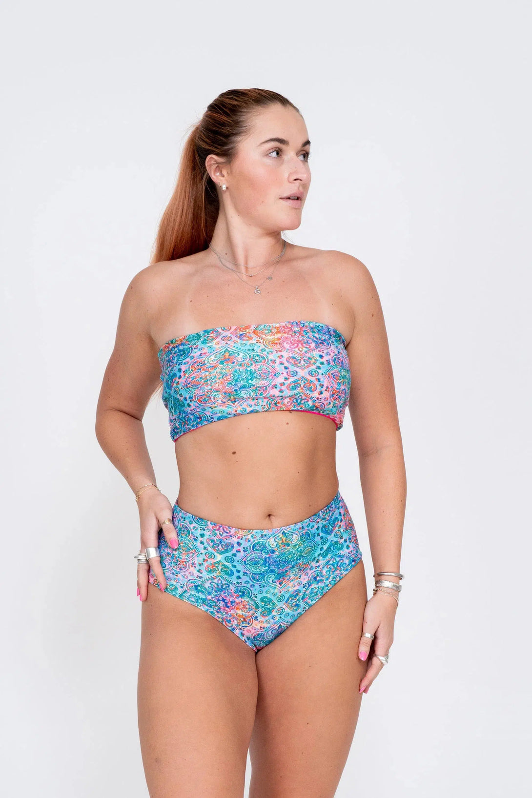 Mandala Rainbow Performance - High Waisted Extra Coverage Bikini Bottoms-Activewear-Exoticathletica