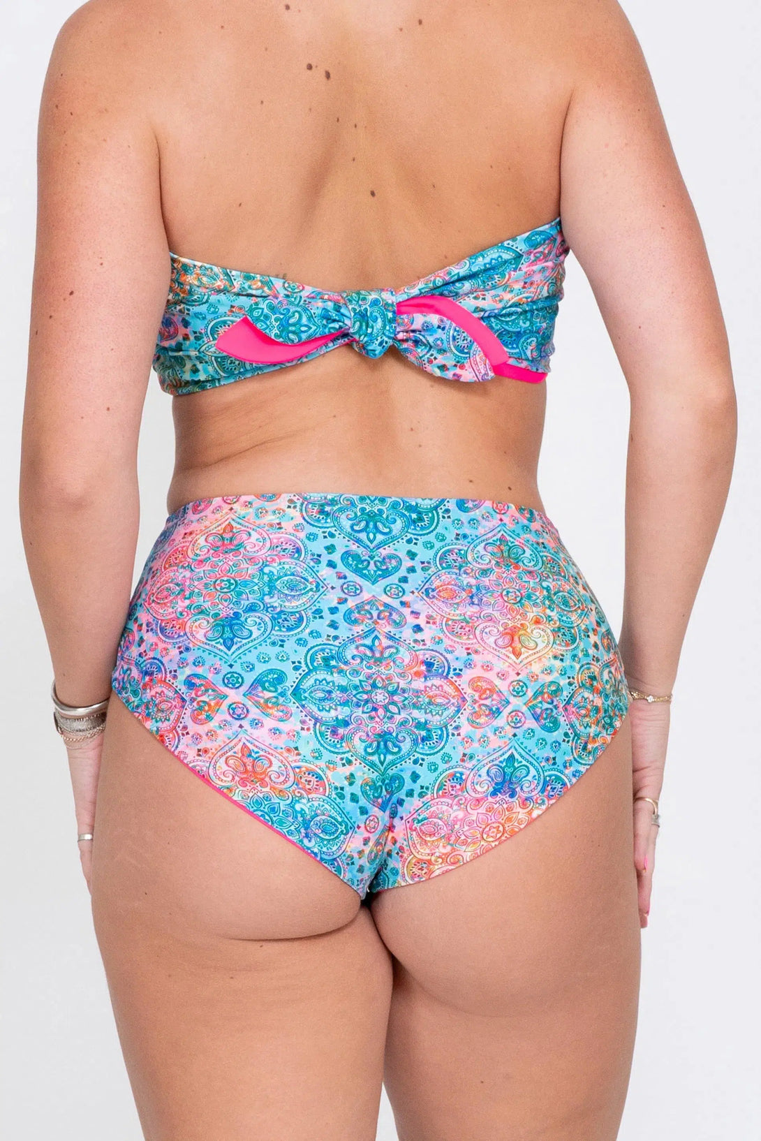 Mandala Rainbow Performance - High Waisted Extra Coverage Bikini Bottoms-Activewear-Exoticathletica