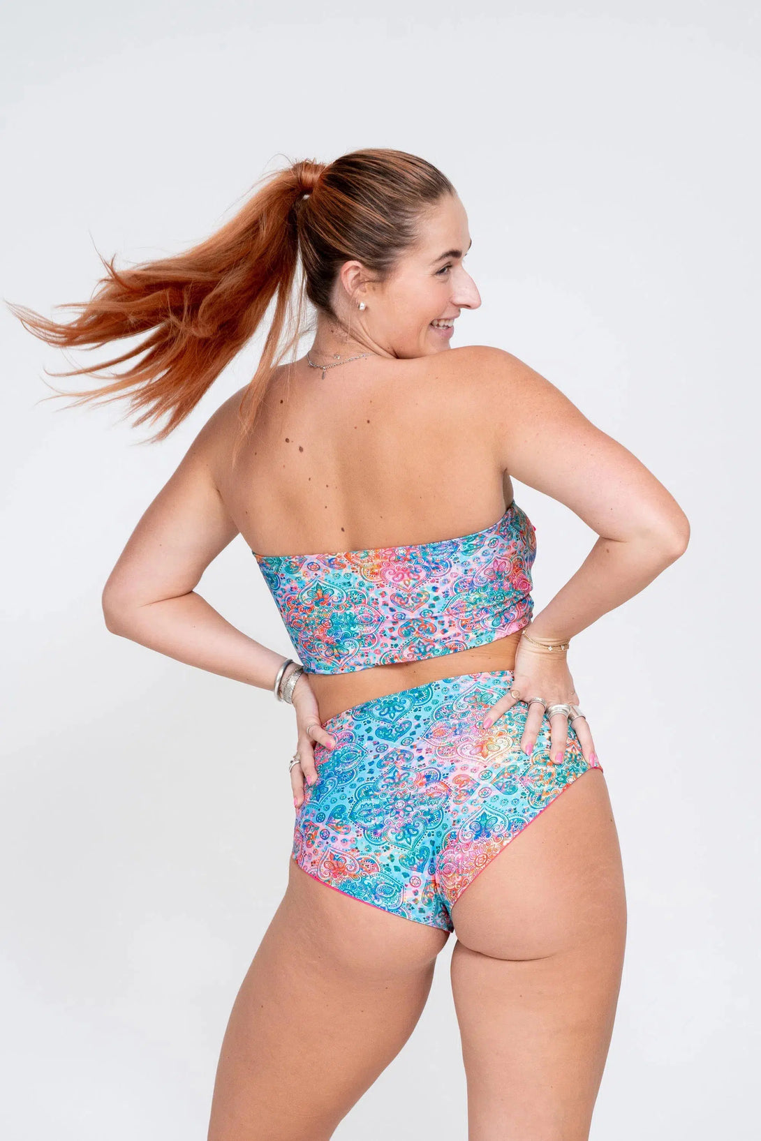 Mandala Rainbow Performance - High Waisted Extra Coverage Bikini Bottoms-Activewear-Exoticathletica