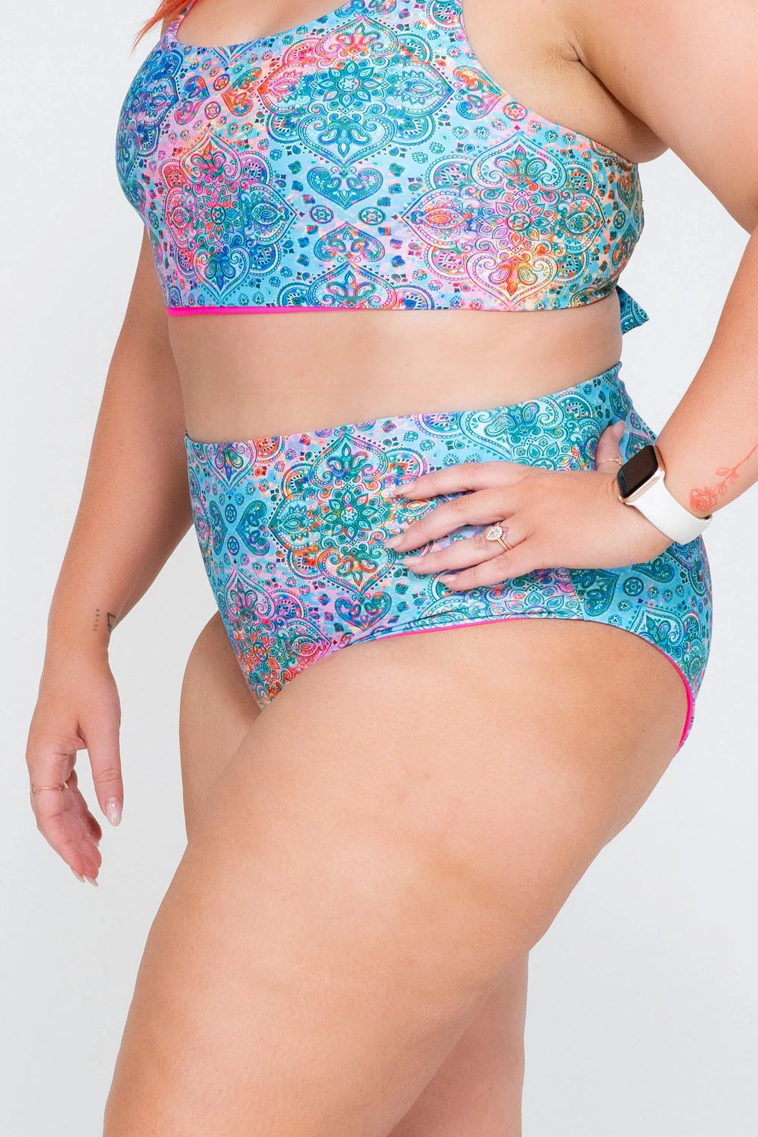 Mandala Rainbow Performance - High Waisted Extra Coverage Bikini Bottoms-Activewear-Exoticathletica