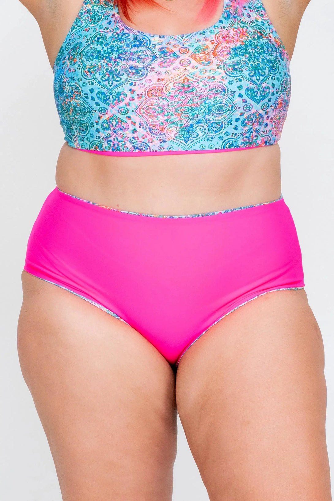 Mandala Rainbow Performance - High Waisted Extra Coverage Bikini Bottoms-Activewear-Exoticathletica