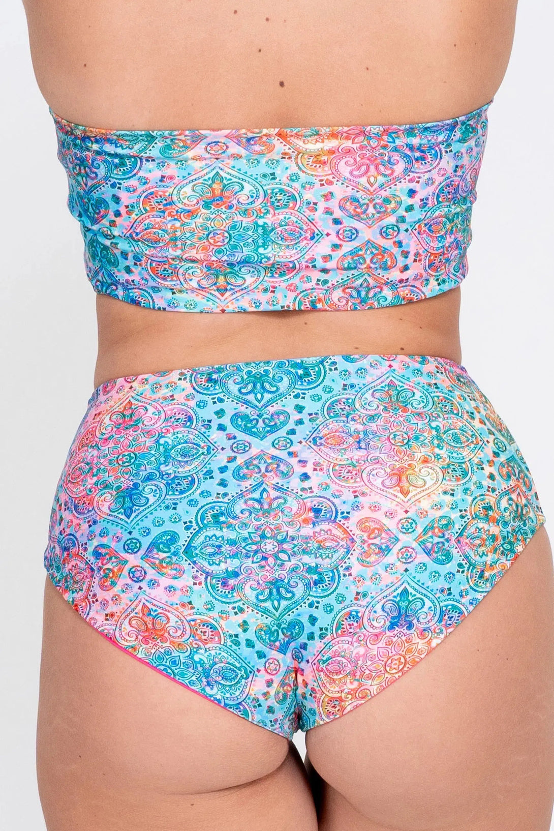 Mandala Rainbow Performance - High Waisted Extra Coverage Bikini Bottoms-Activewear-Exoticathletica