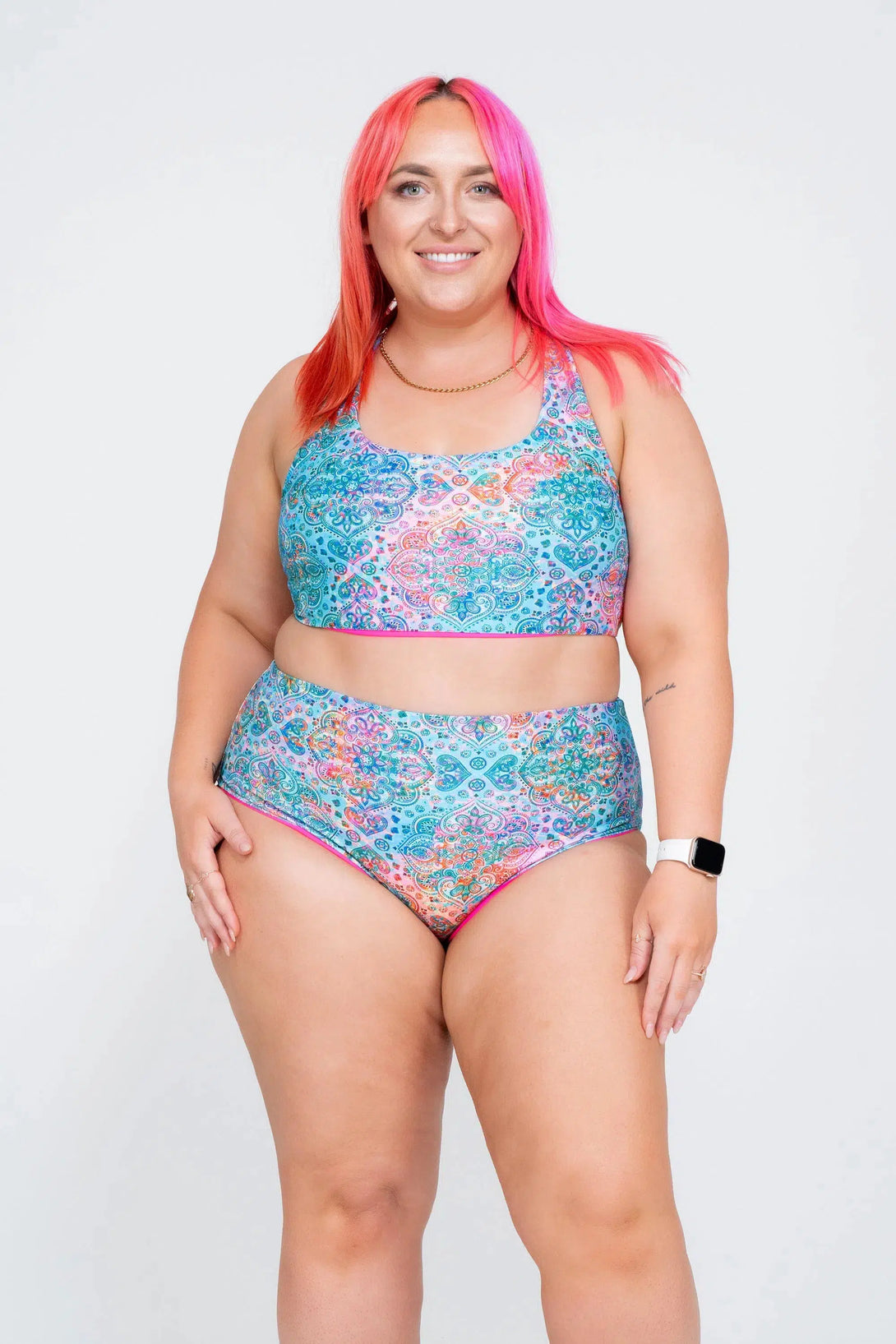 Mandala Rainbow Performance - High Waisted Extra Coverage Bikini Bottoms-Activewear-Exoticathletica