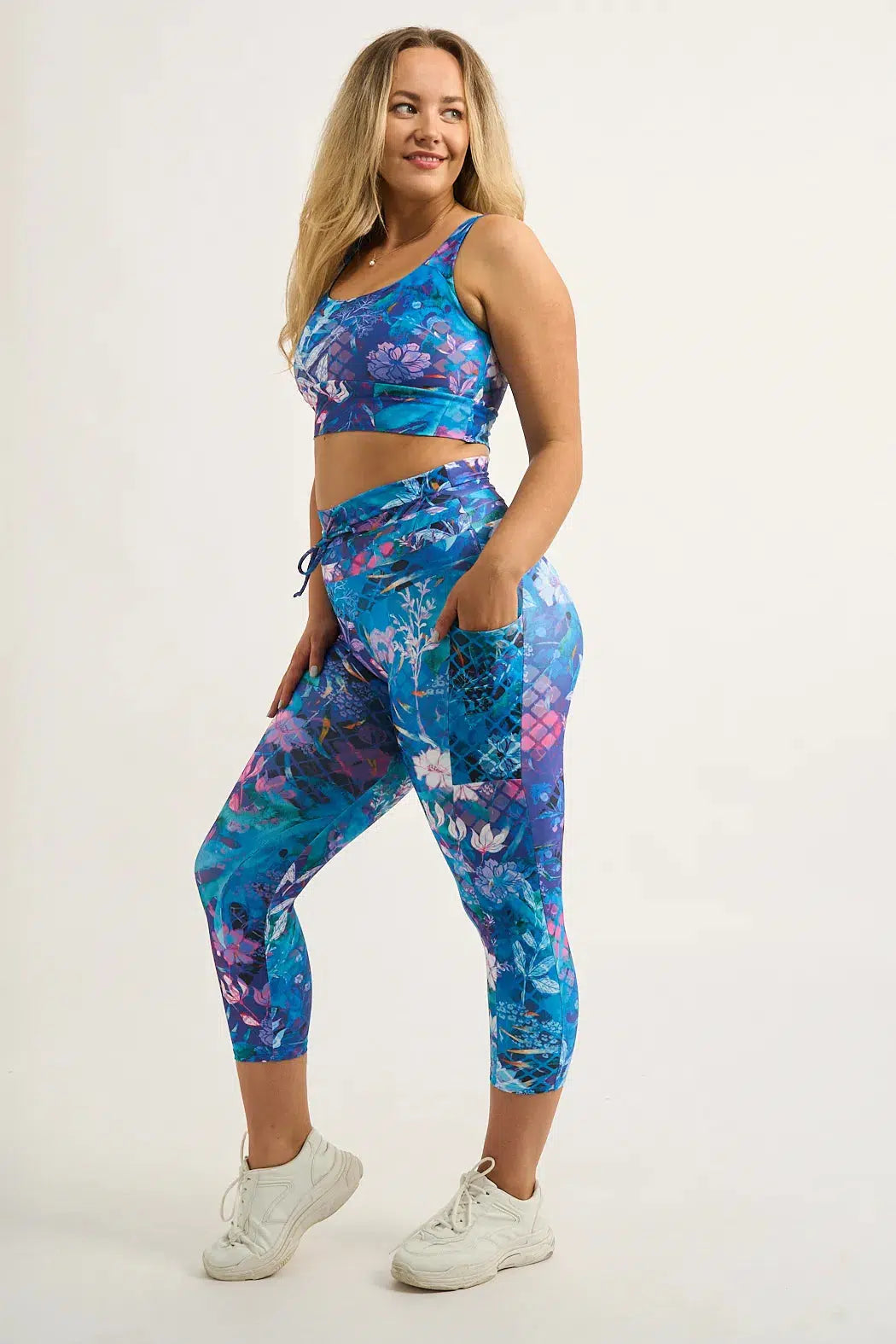 Mermaid Mafia Performance - Panel Pocket Drawstring Capri Leggings-Activewear-Exoticathletica