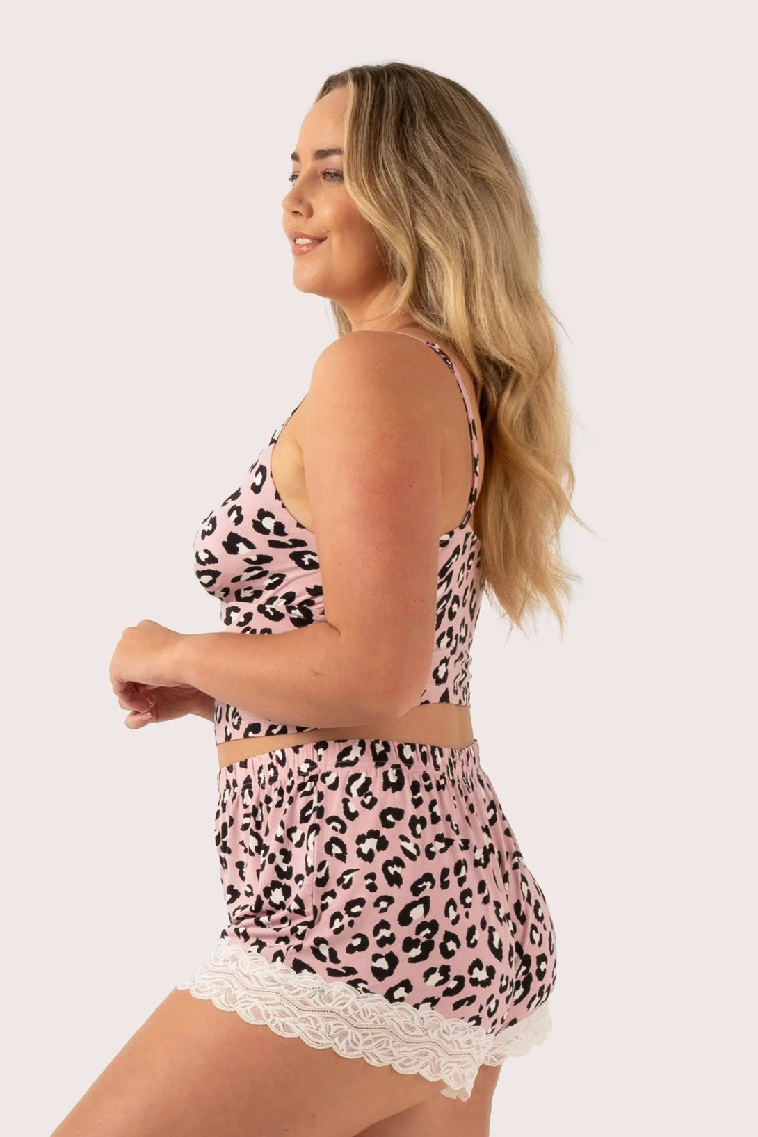 Modal Lace Trim Short - Dusty Pink Leopard Mania-Activewear-Exoticathletica