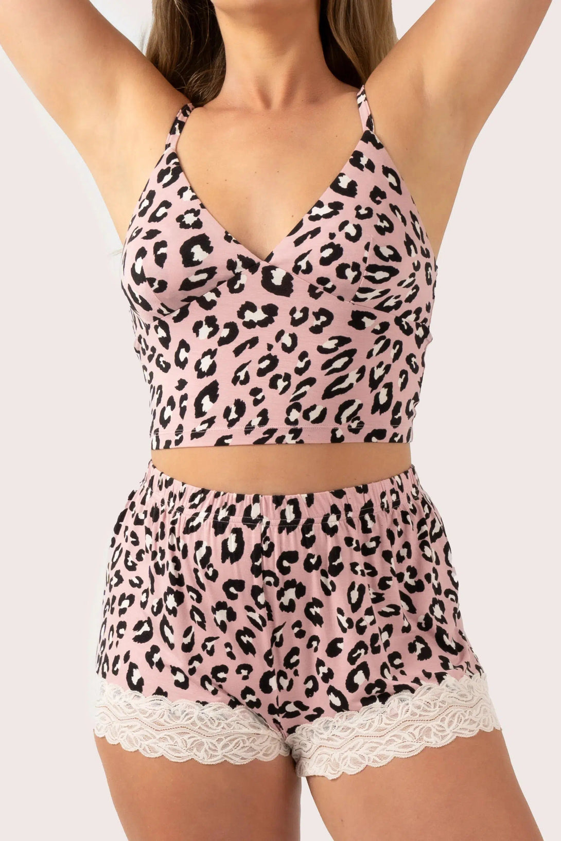 Modal Lace Trim Short - Dusty Pink Leopard Mania-Activewear-Exoticathletica