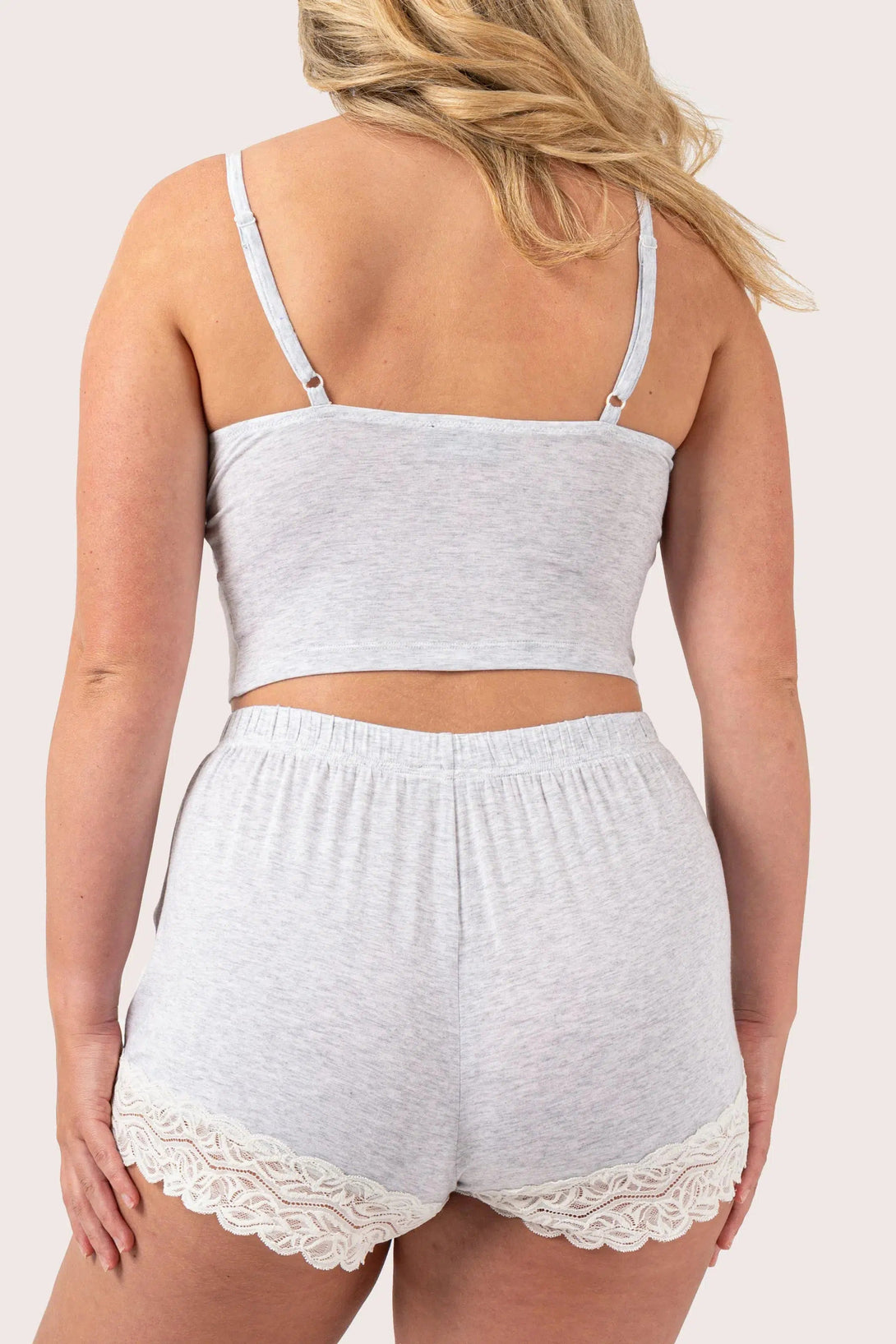 Modal Lace Trim Short - Light Grey-Activewear-Exoticathletica