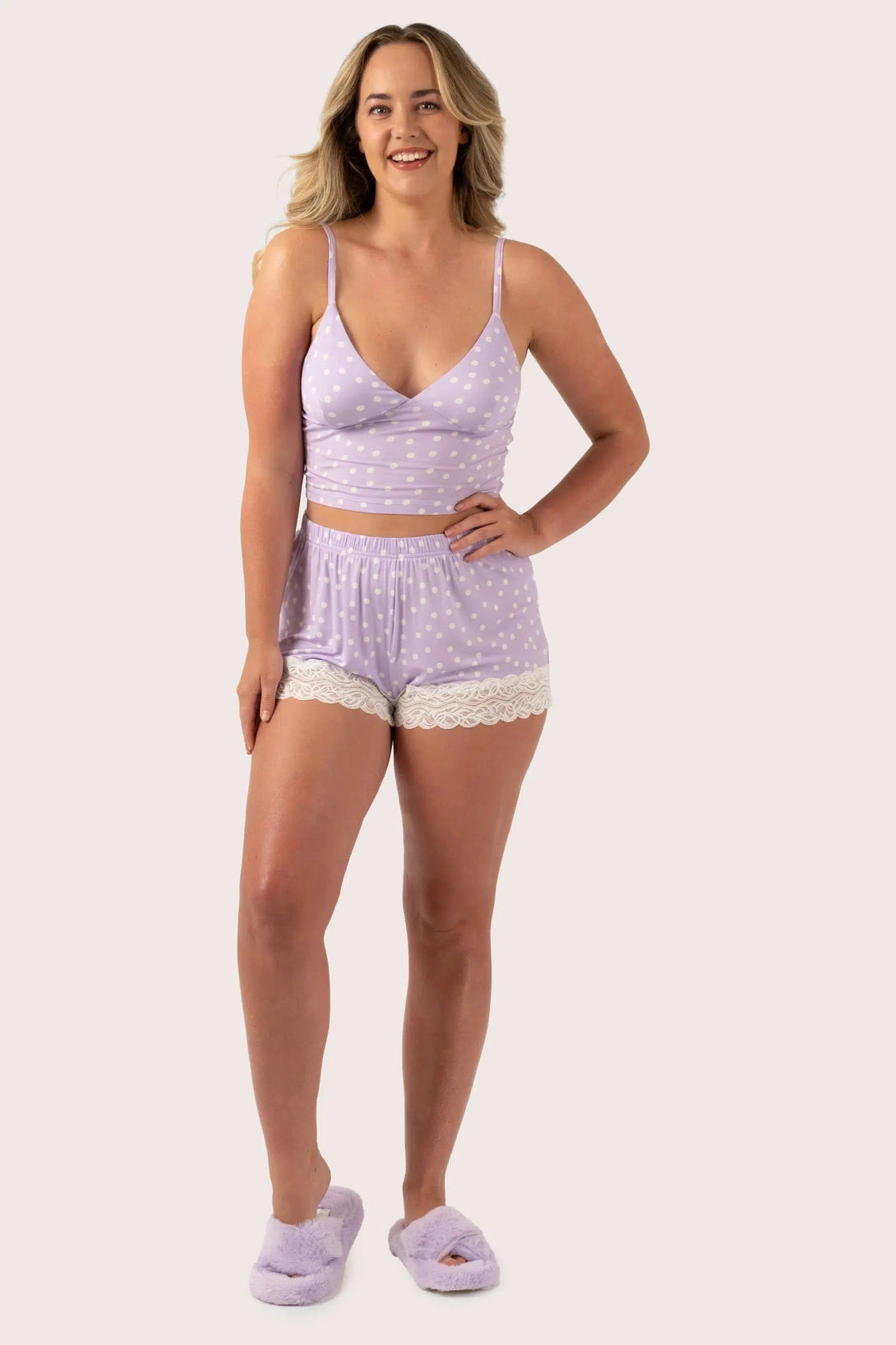 Modal Lace Trim Short - Lilac Spot-9358328297109-Activewear-Exoticathletica