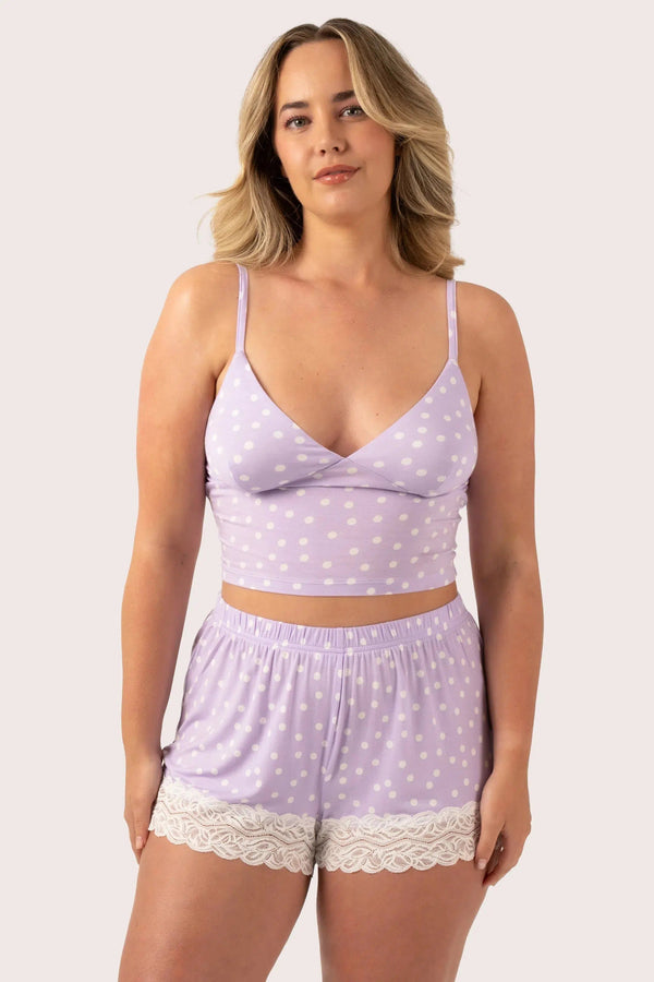 Modal Lace Trim Short - Lilac Spot-Activewear-Exoticathletica