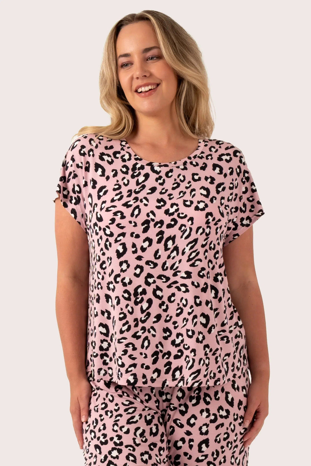 Modal Lace Trim T-Shirt - Dusty Pink Leopard Mania-Activewear-Exoticathletica