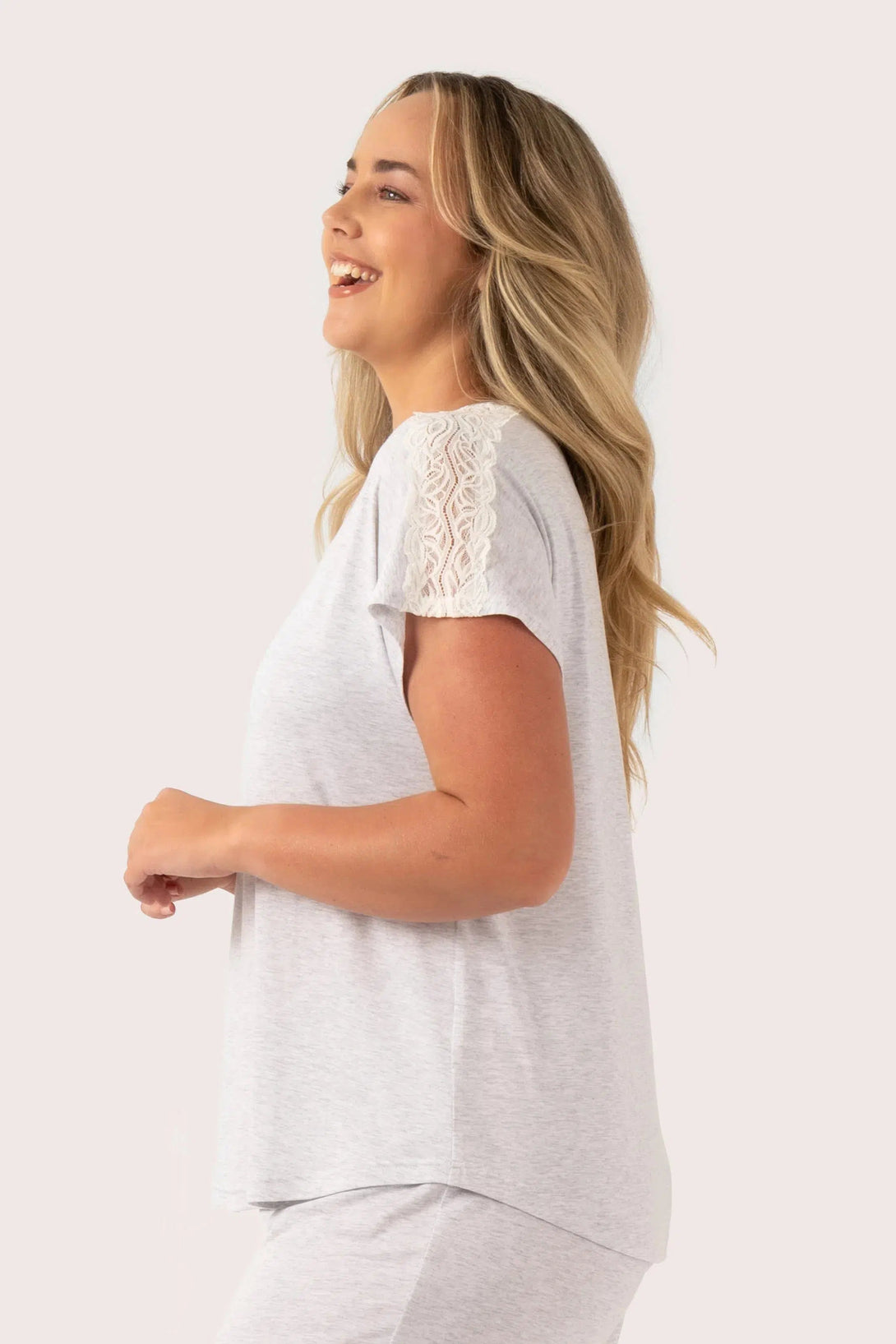 Modal Lace Trim T-Shirt - Light Grey-Activewear-Exoticathletica