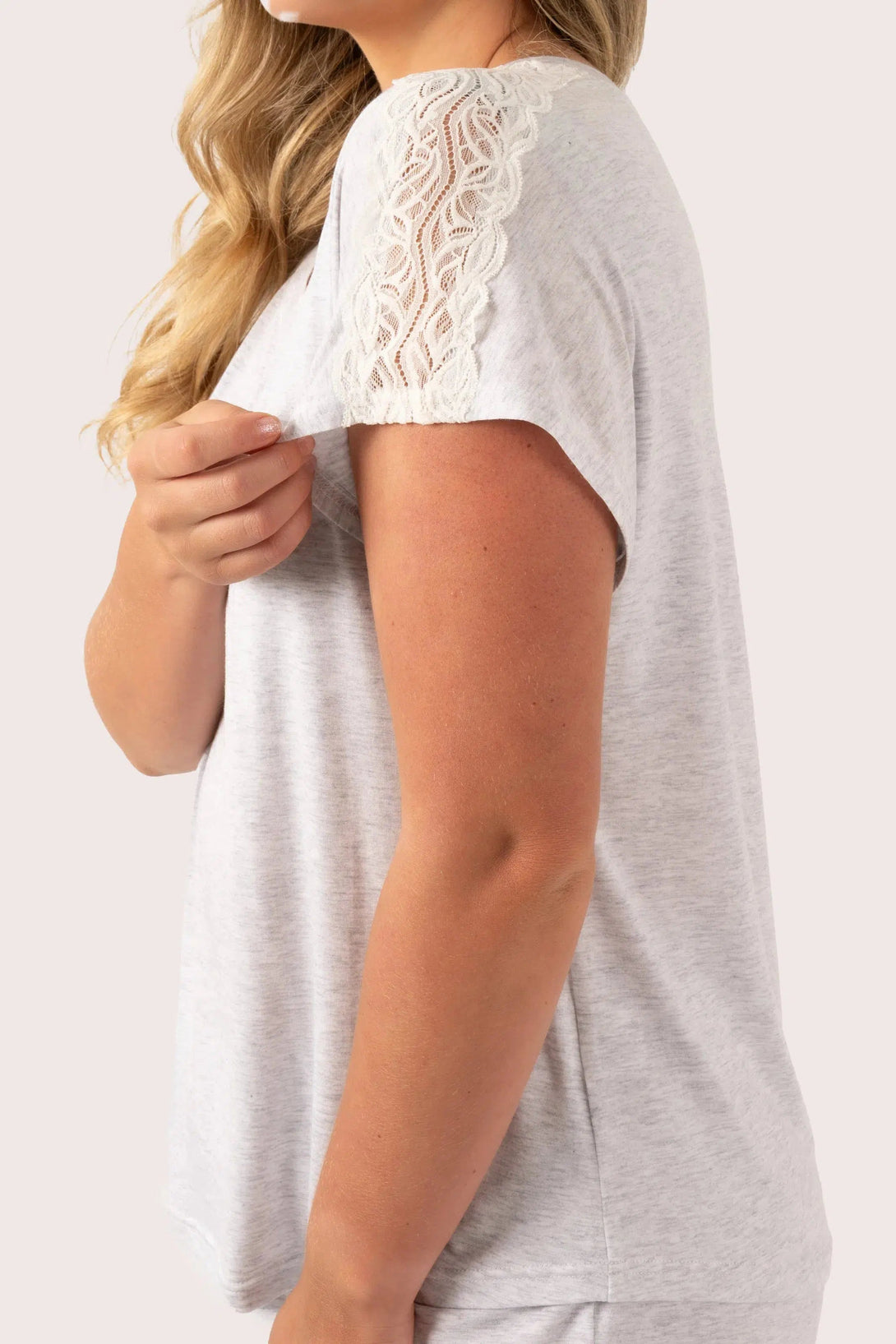 Modal Lace Trim T-Shirt - Light Grey-Activewear-Exoticathletica