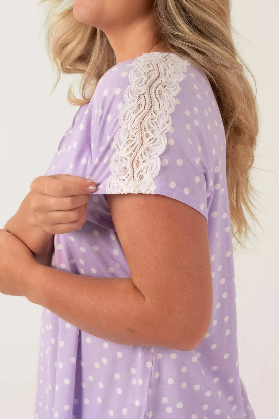 Modal Lace Trim T-Shirt - Lilac Spot-Activewear-Exoticathletica