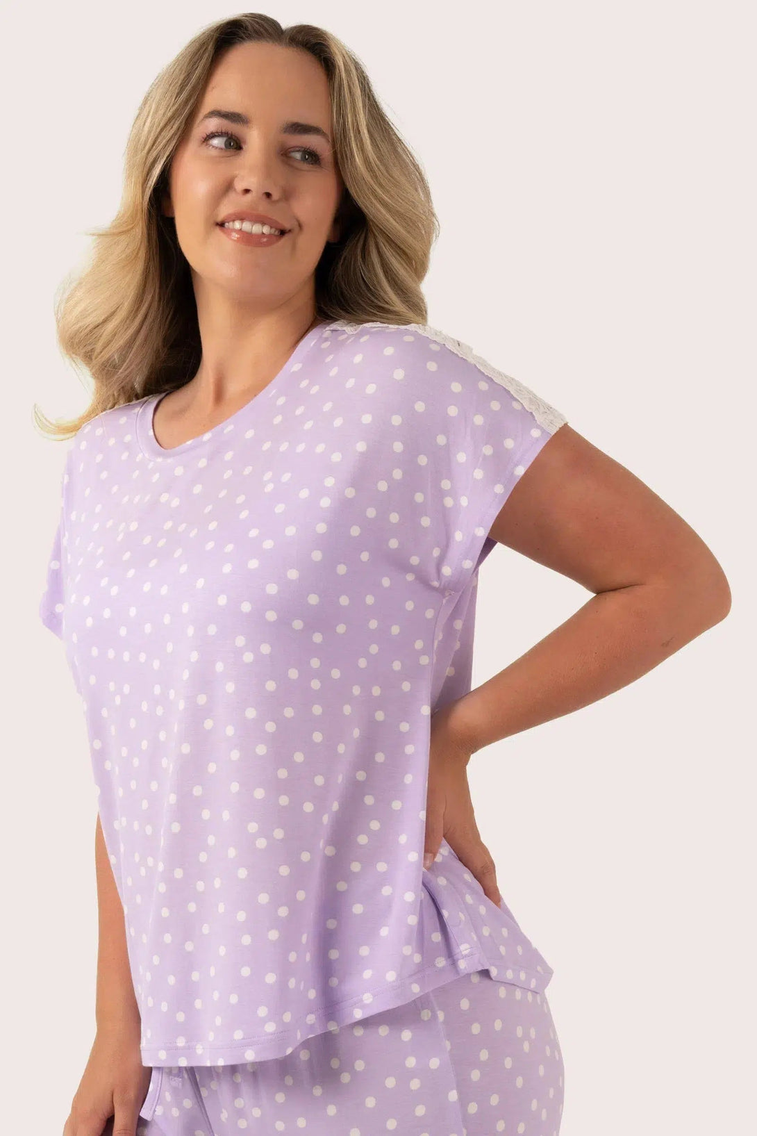 Modal Lace Trim T-Shirt - Lilac Spot-Activewear-Exoticathletica