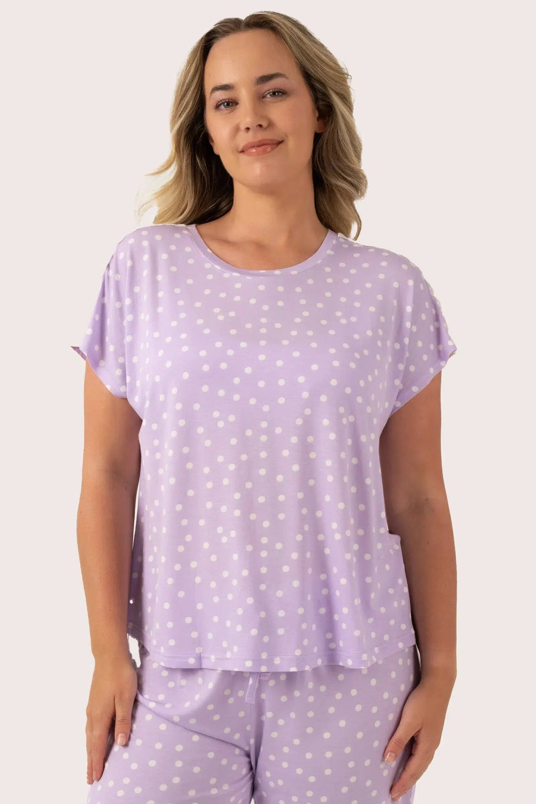 Modal Lace Trim T-Shirt - Lilac Spot-Activewear-Exoticathletica