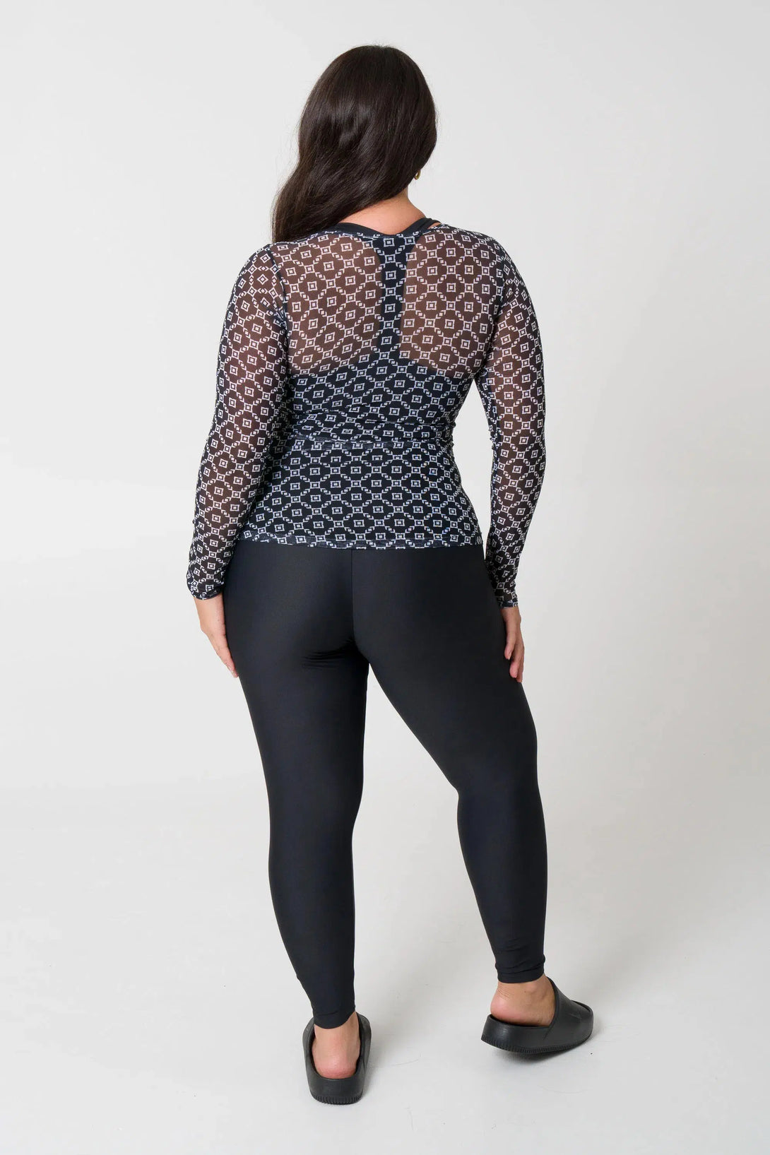 Monogram Black Net - Fitted Long Sleeve Tee-Activewear-Exoticathletica