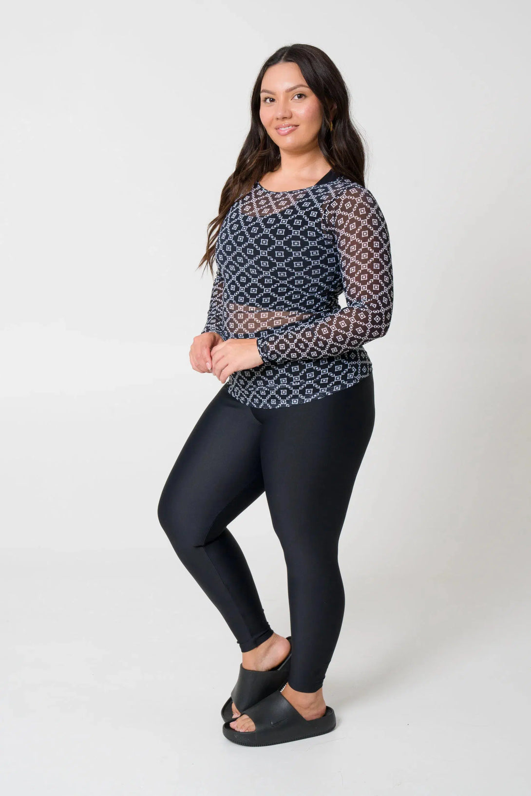 Monogram Black Net - Fitted Long Sleeve Tee-Activewear-Exoticathletica