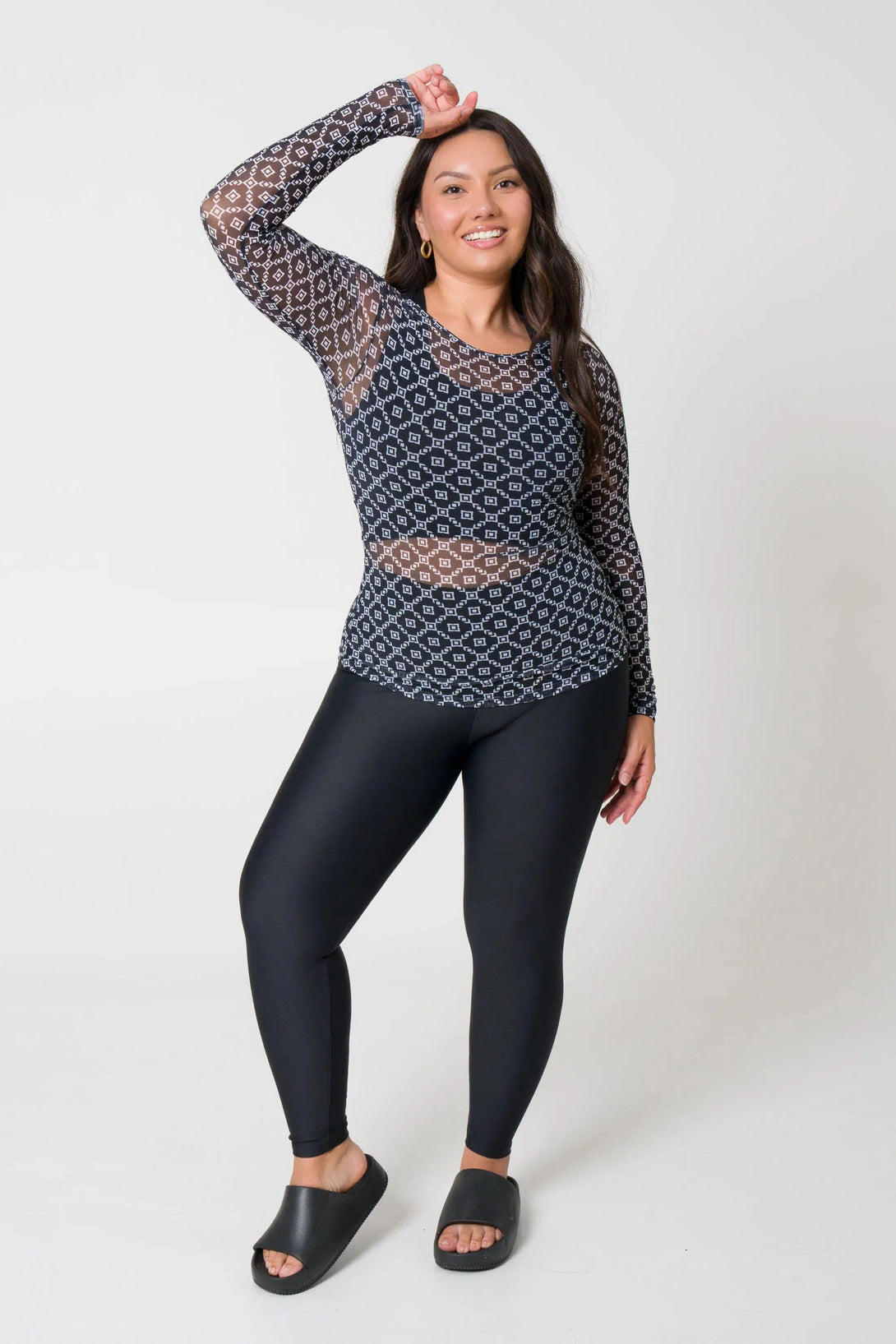 Monogram Black Net - Fitted Long Sleeve Tee-Activewear-Exoticathletica