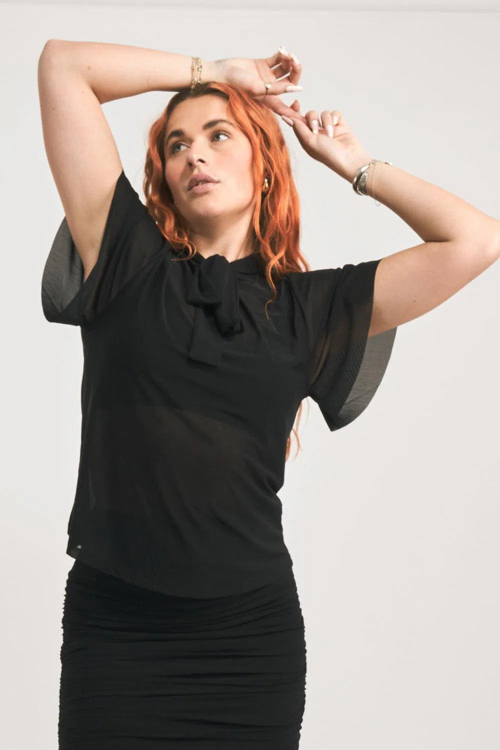 Net Boss Bish Blouse W/ Flutter Sleeve - Black-Activewear-Exoticathletica