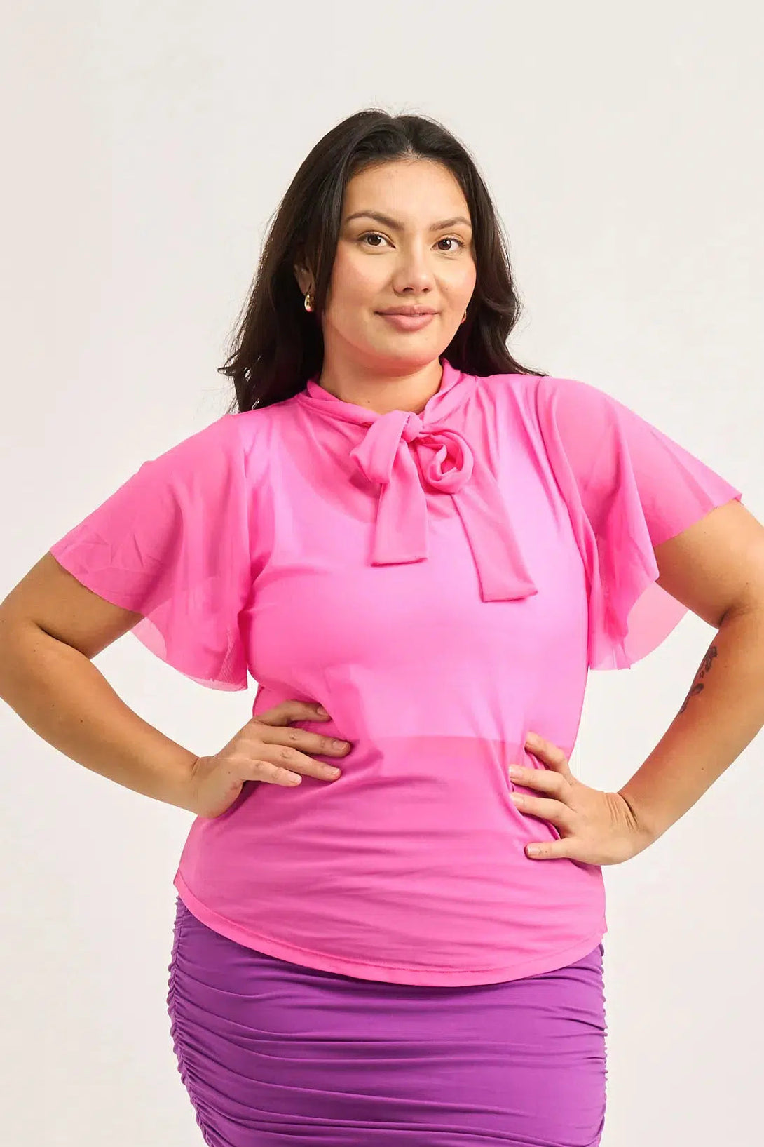 Net Boss Bish Blouse W/ Flutter Sleeve - Candy Pink-Activewear-Exoticathletica