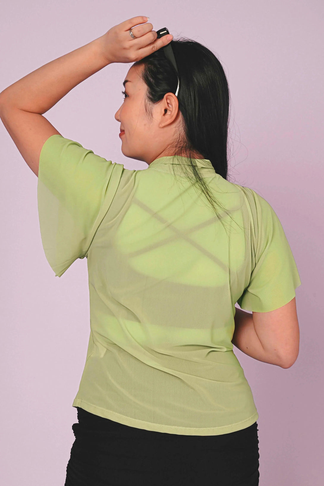 Net Boss Bish Blouse W/ Flutter Sleeve - Olive Green-Activewear-Exoticathletica