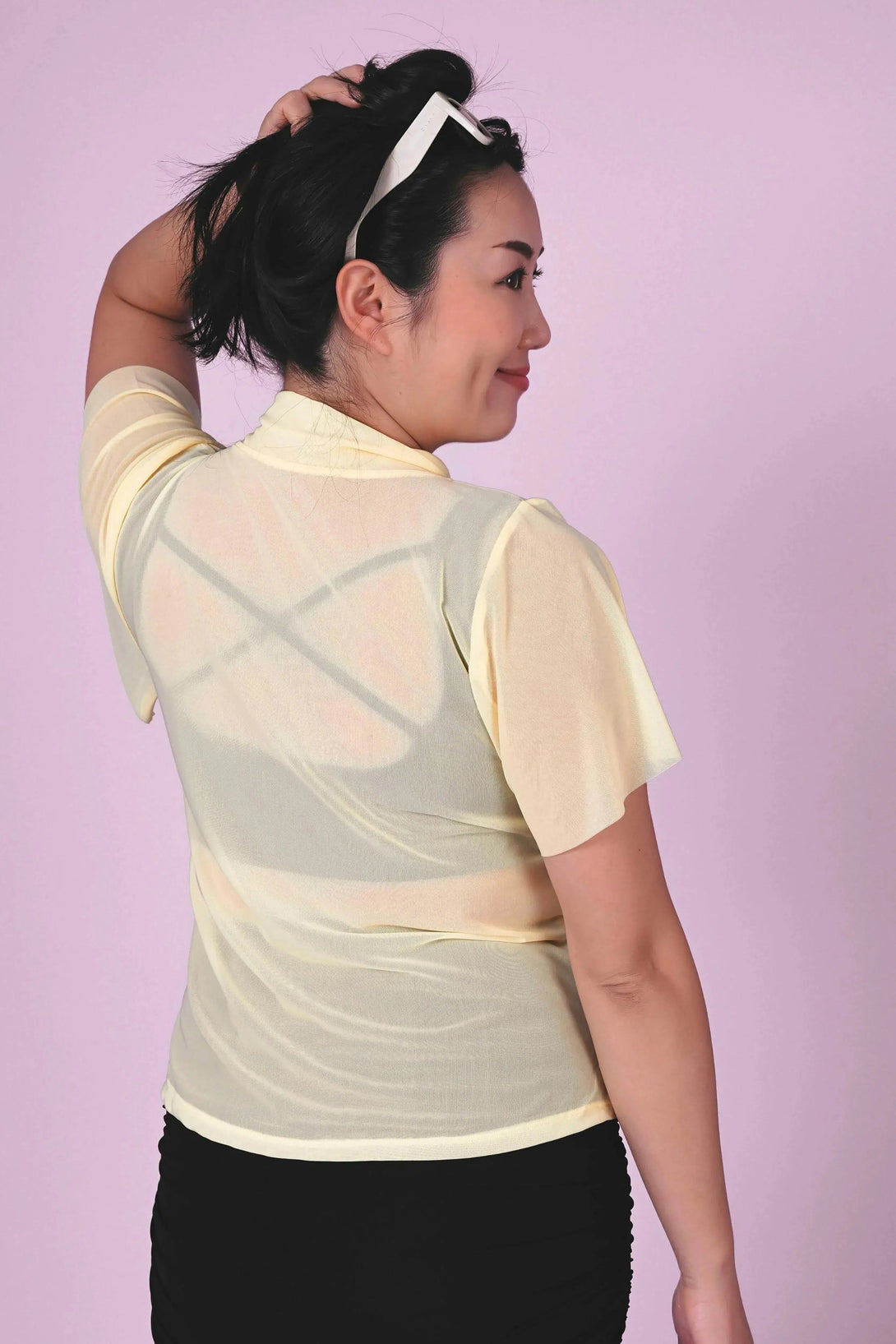 Net Boss Bish Blouse W/ Flutter Sleeve - Pale Yellow-Activewear-Exoticathletica