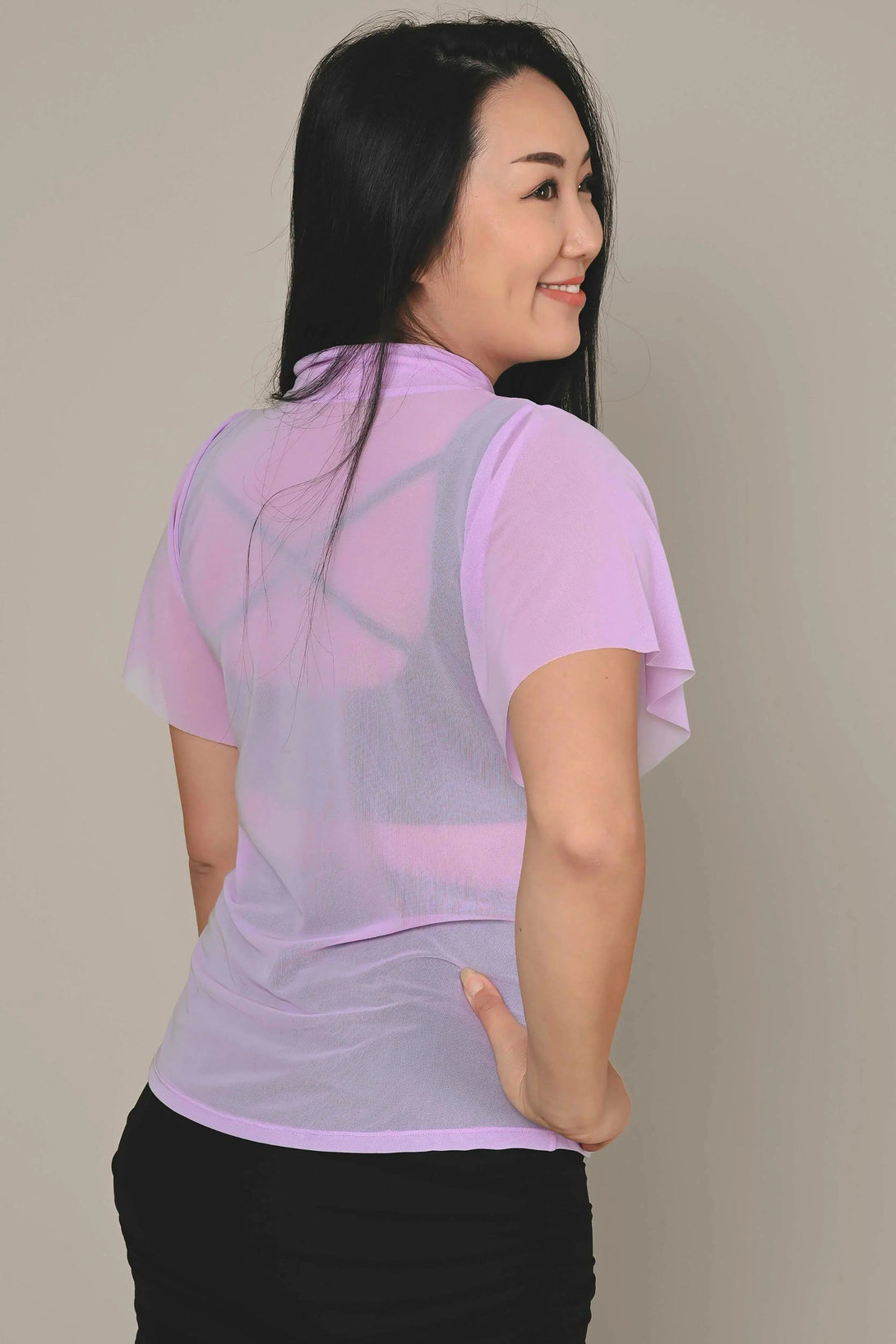 Net Boss Bish Blouse W/ Flutter Sleeve - Pastel Purple-Activewear-Exoticathletica