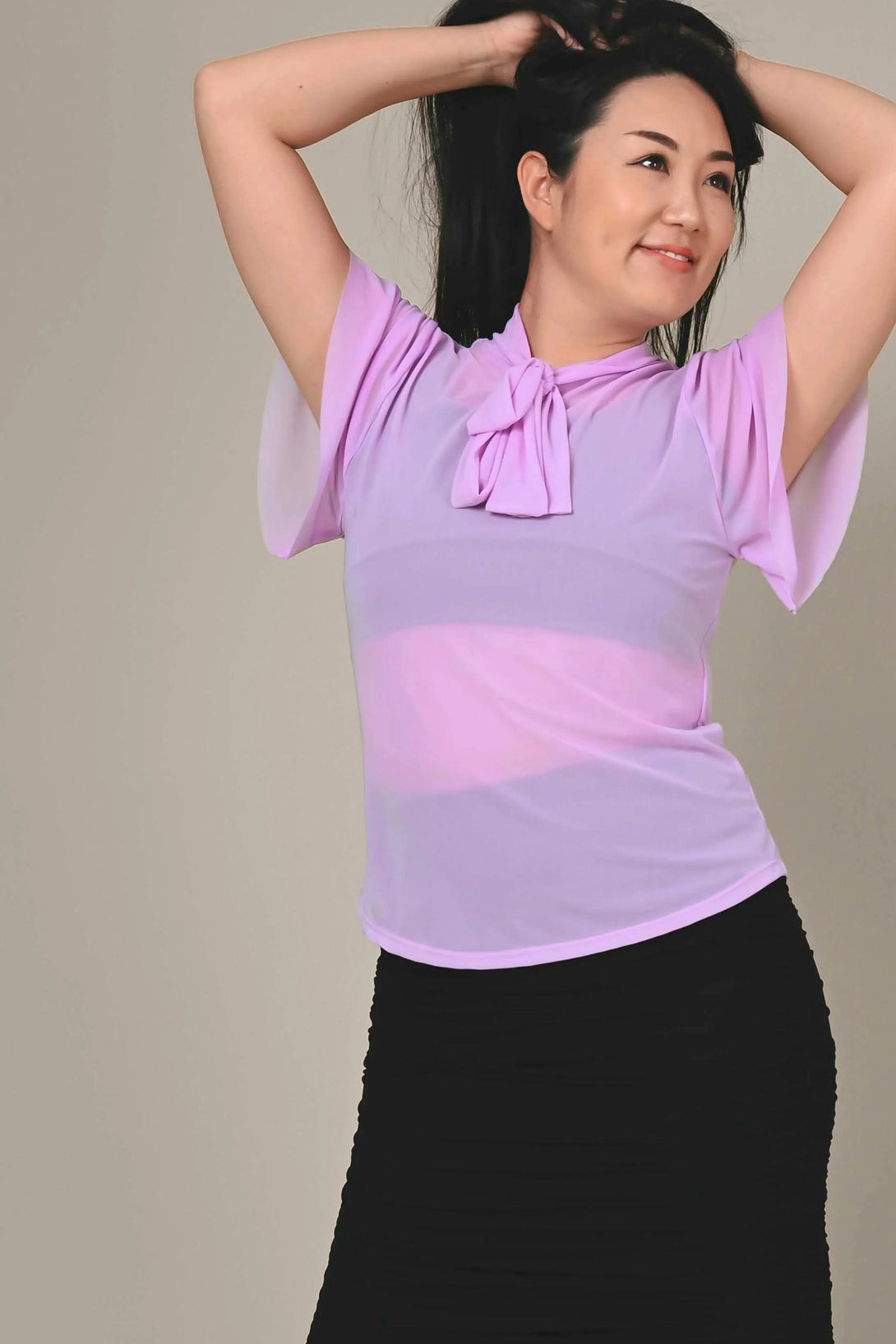 Net Boss Bish Blouse W/ Flutter Sleeve - Pastel Purple-Activewear-Exoticathletica