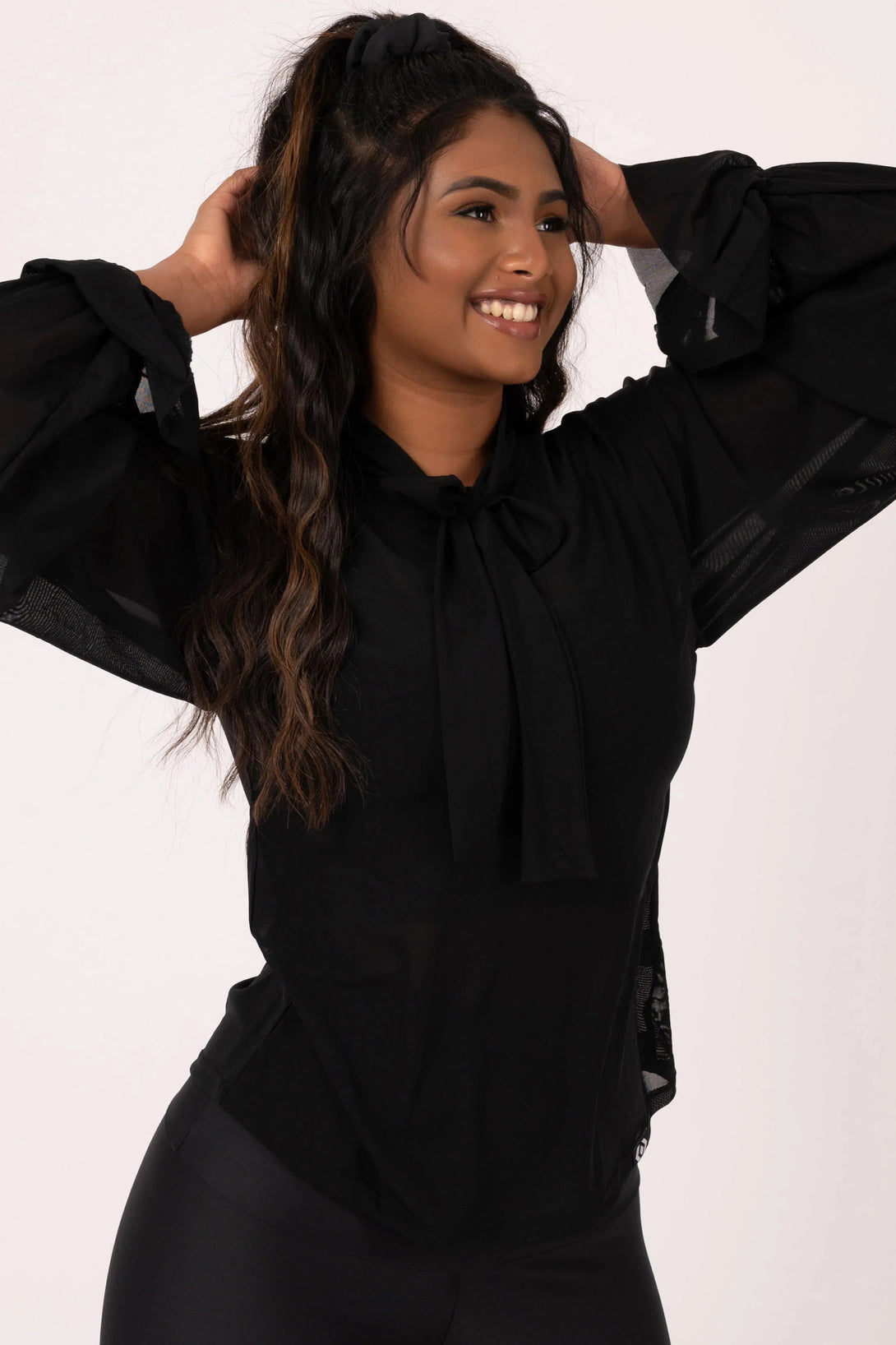 Net Boss Bish Blouse W/ Poet Sleeve - Black-Activewear-Exoticathletica